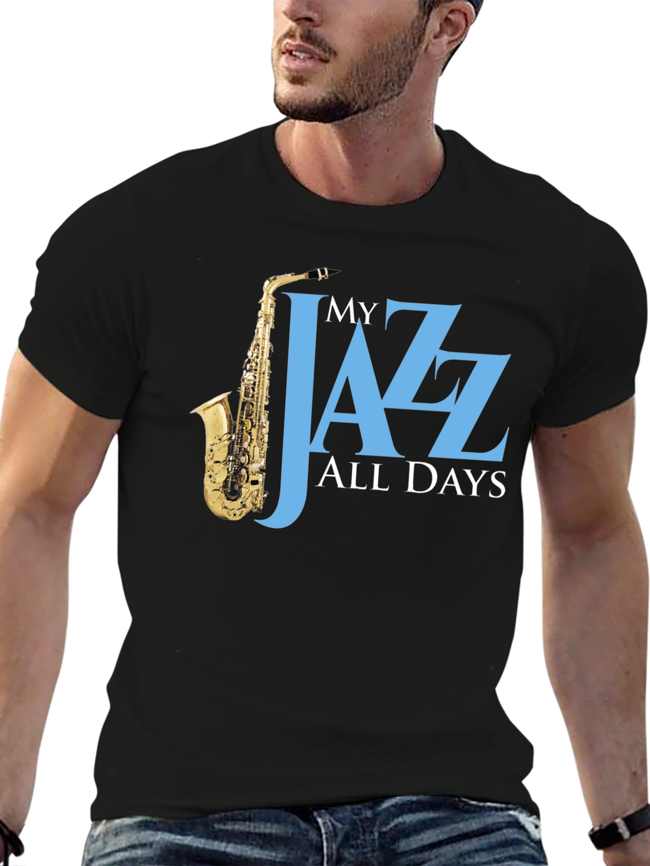 Black My Jazz All Days T-Shirt - Saxophone Player Tee view 6