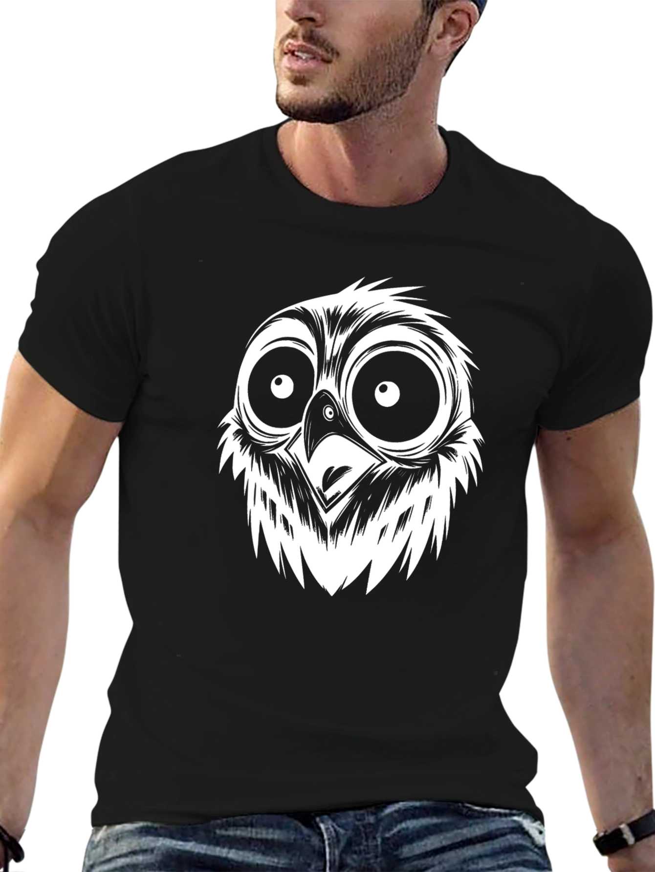 Black Owl Face Graphic T-Shirt - Cool & Quirky view 6