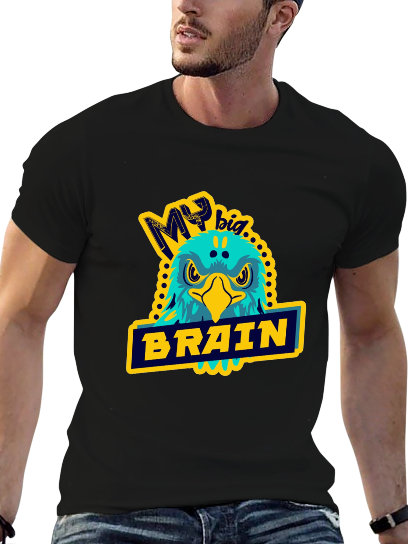 Black My Big Brain Eagle T-Shirt view 6