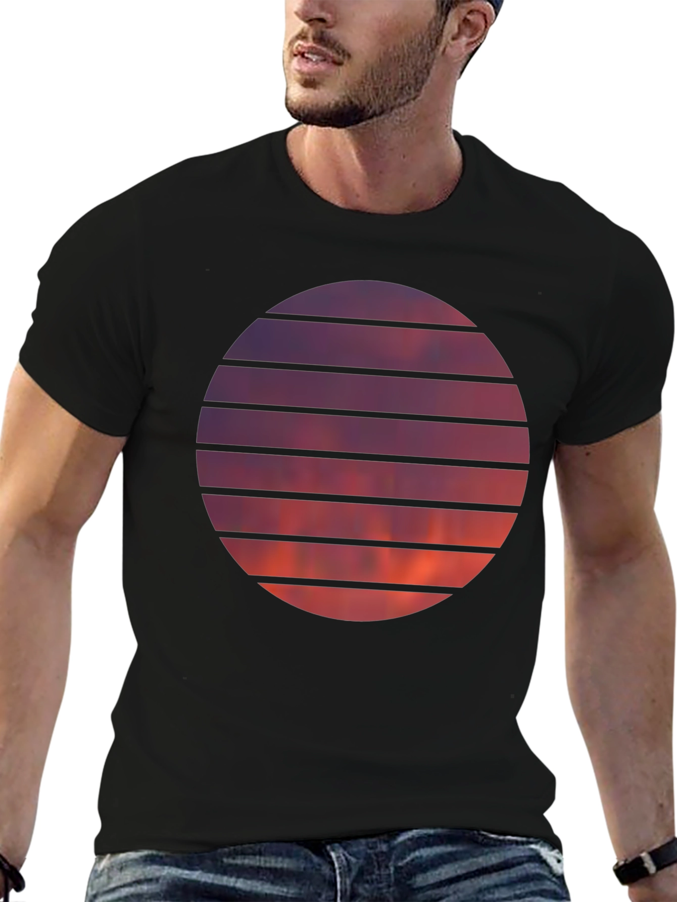 Black Sunset Circle Graphic Tee view 6