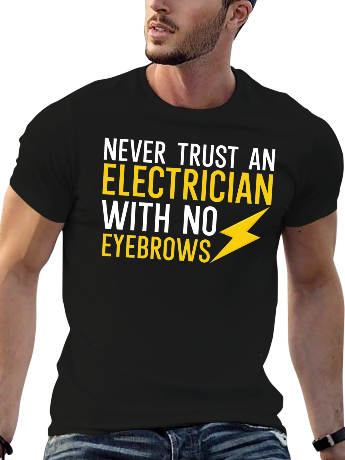 Black Electrician Humor T-Shirt - No Eyebrows! view 6