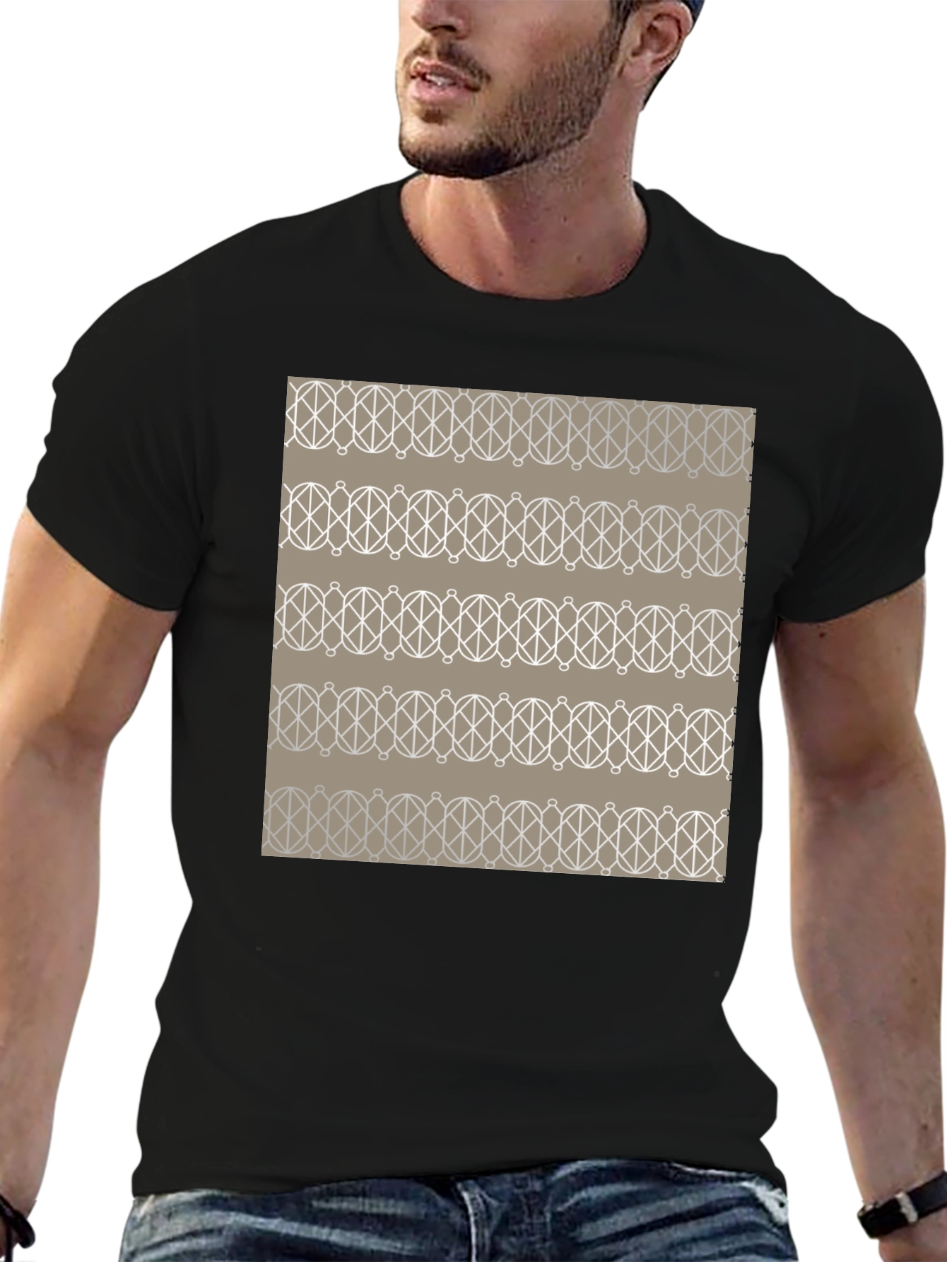 Black Geometric Pattern Graphic Tee - Stylish Men's Black T-Shirt view 6