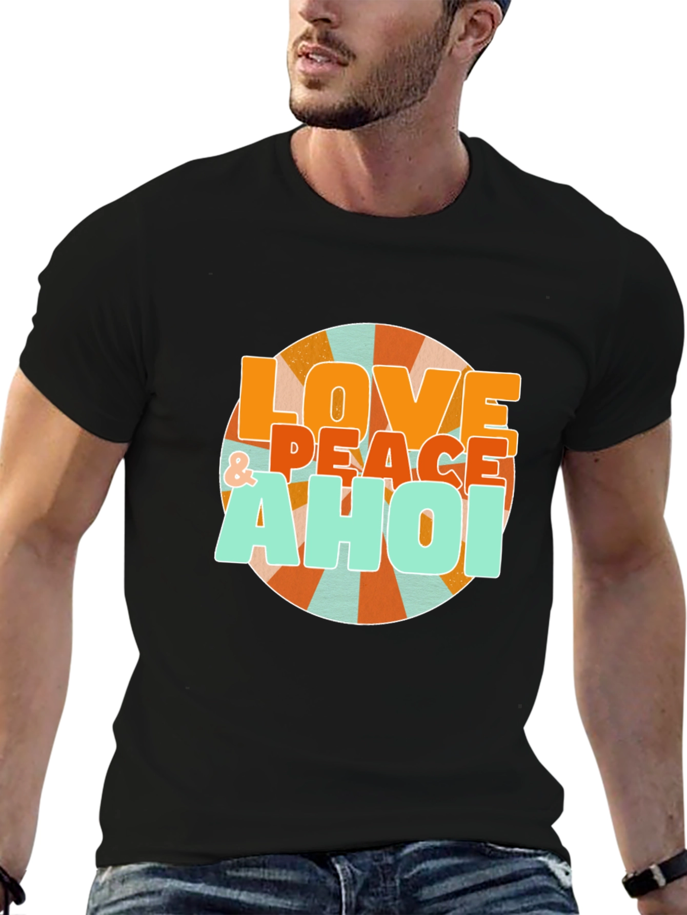 Black Retro Love & Peace Ahoi Graphic T-Shirt view 6