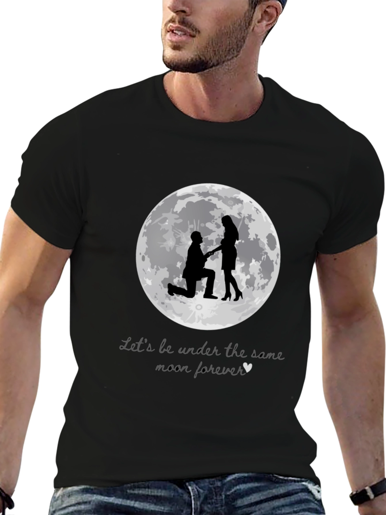 Black Romantic Moon Proposal T-Shirt view 6