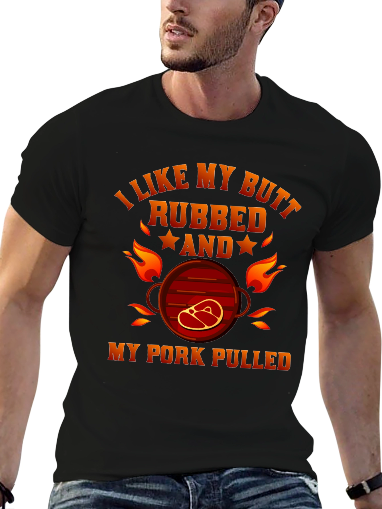 Black I Like My Butt Rubbed T-Shirt Funny BBQ Grilling Tee view 6