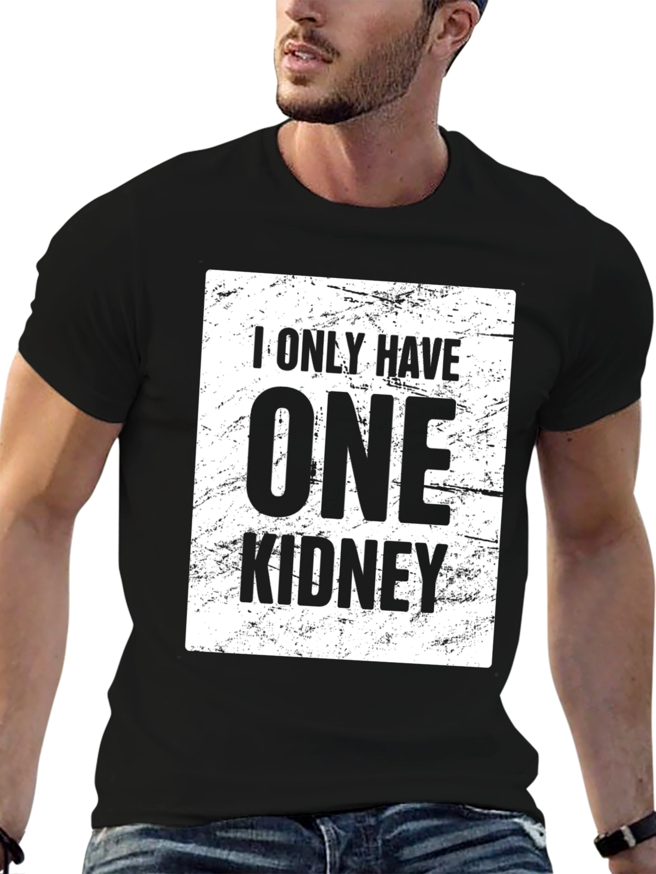 Black One Kidney T-Shirt: Humorous Organ Donation Awareness view 6