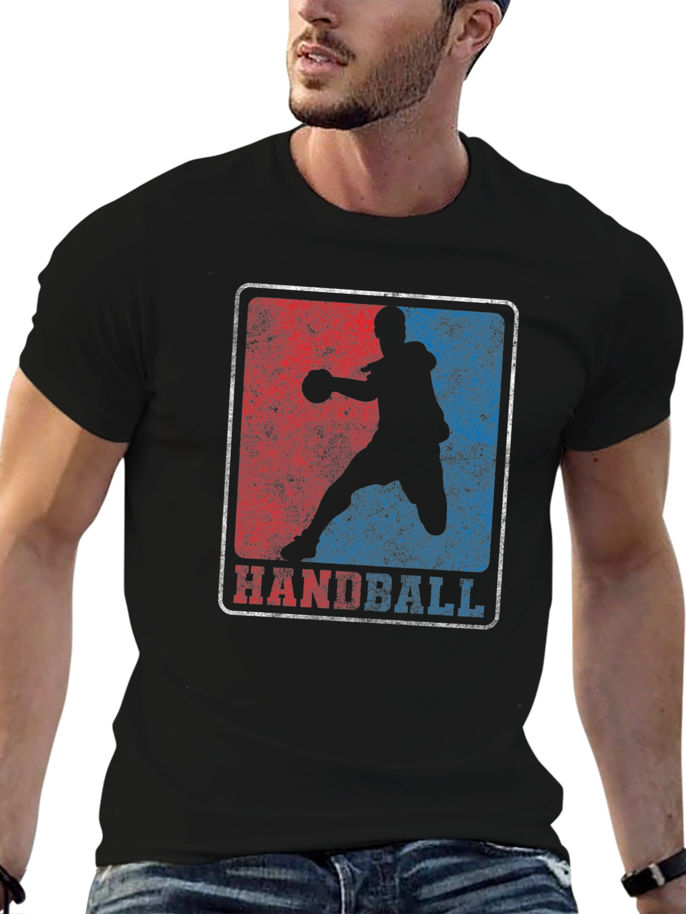 Black Handball Player Graphic T-Shirt - Sporty Retro Style view 6
