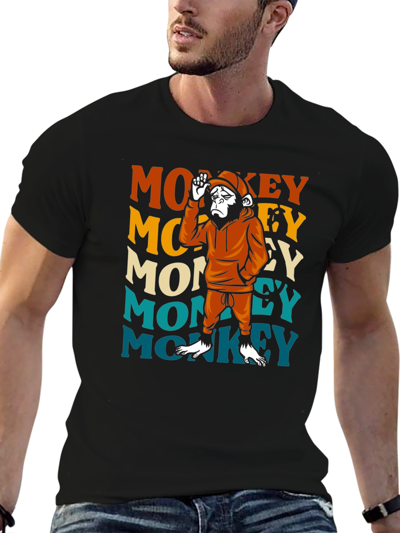 Black Retro Monkey Graphic T-Shirt view 6