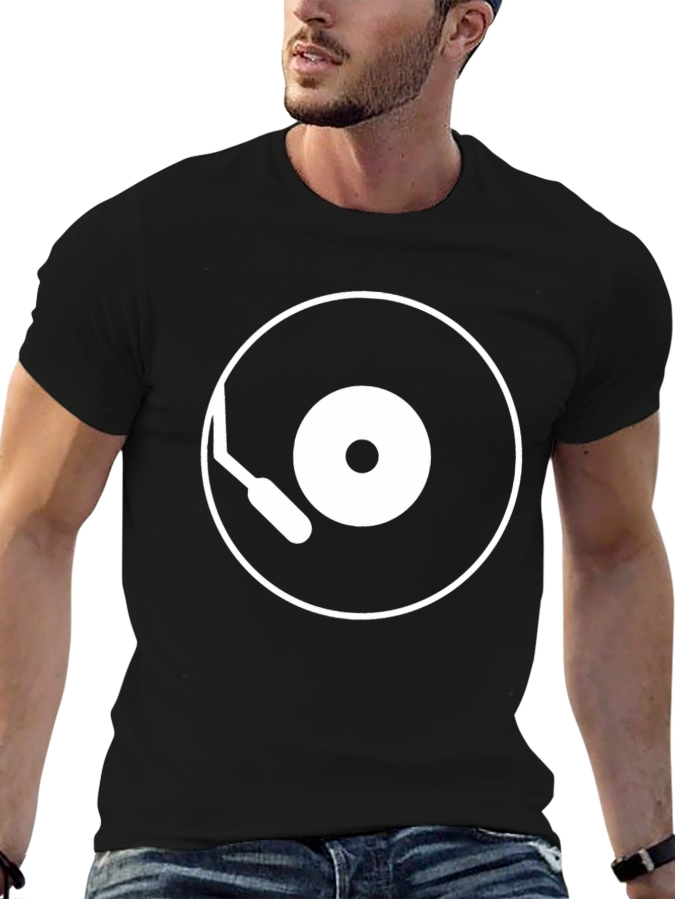 Black Retro Vinyl Record Player Black T-Shirt view 6