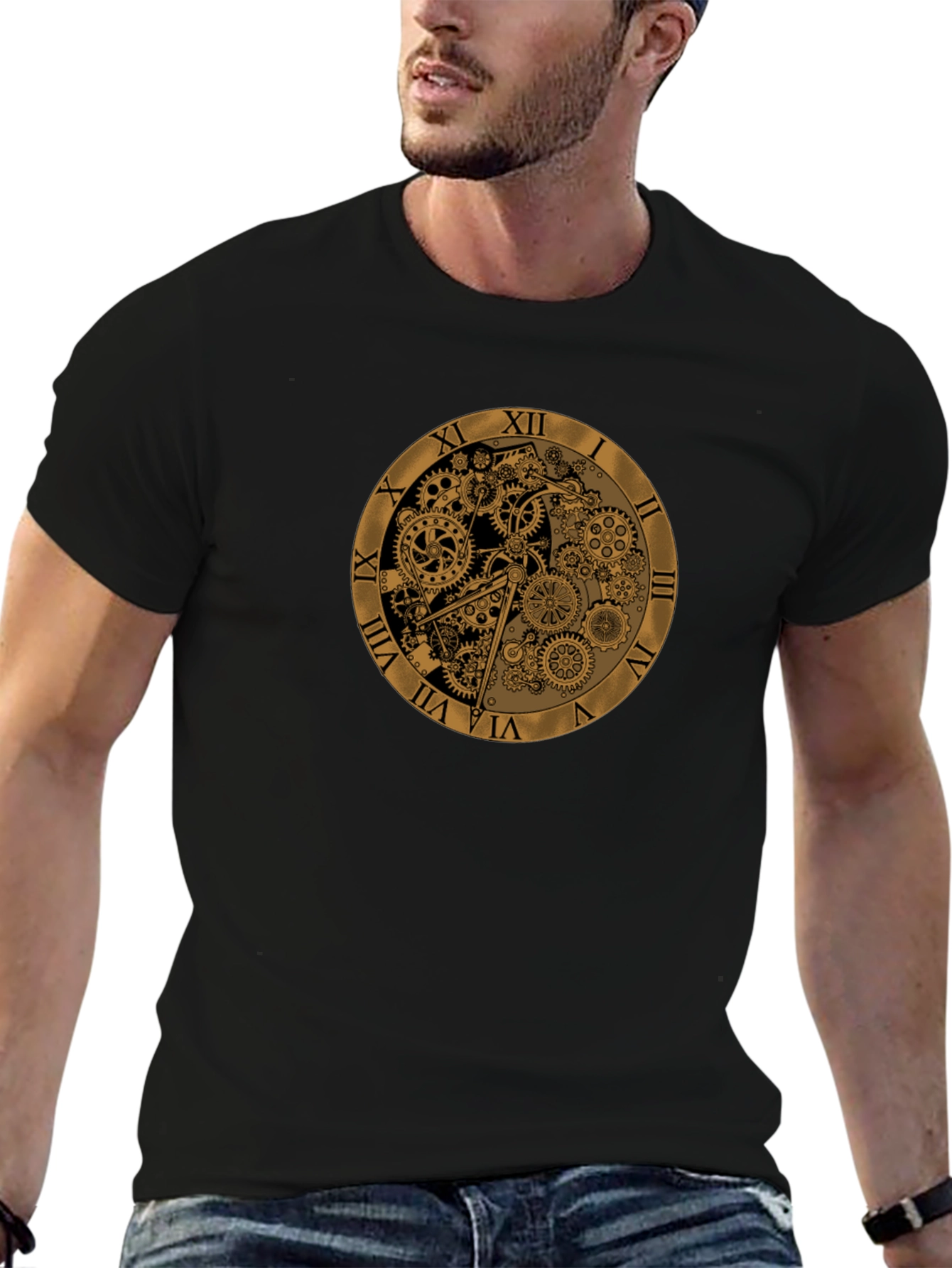 Black Steampunk Clockwork Gear Design T-Shirt view 6