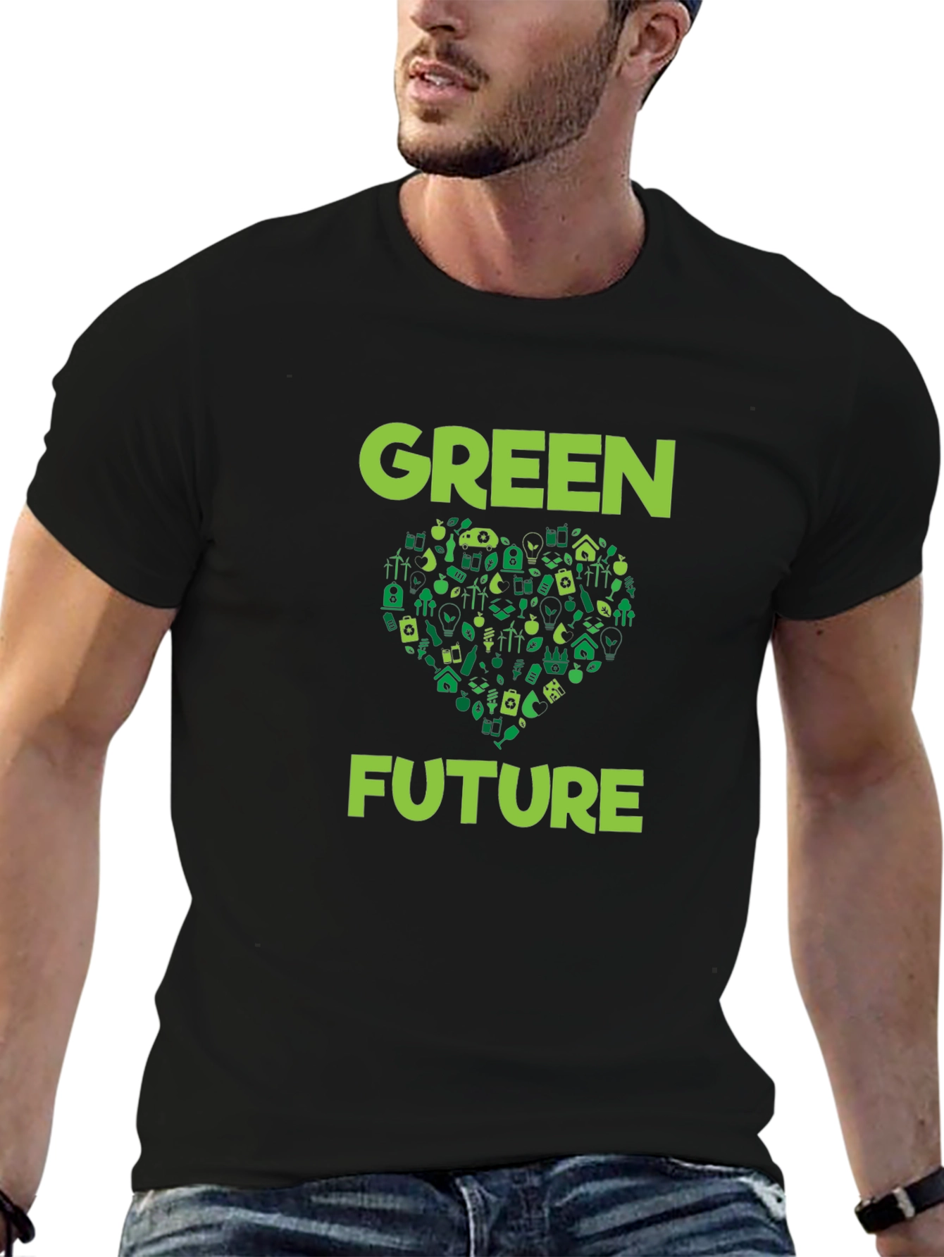 Black Green Future Graphic T-Shirt - Eco-Friendly Design view 6