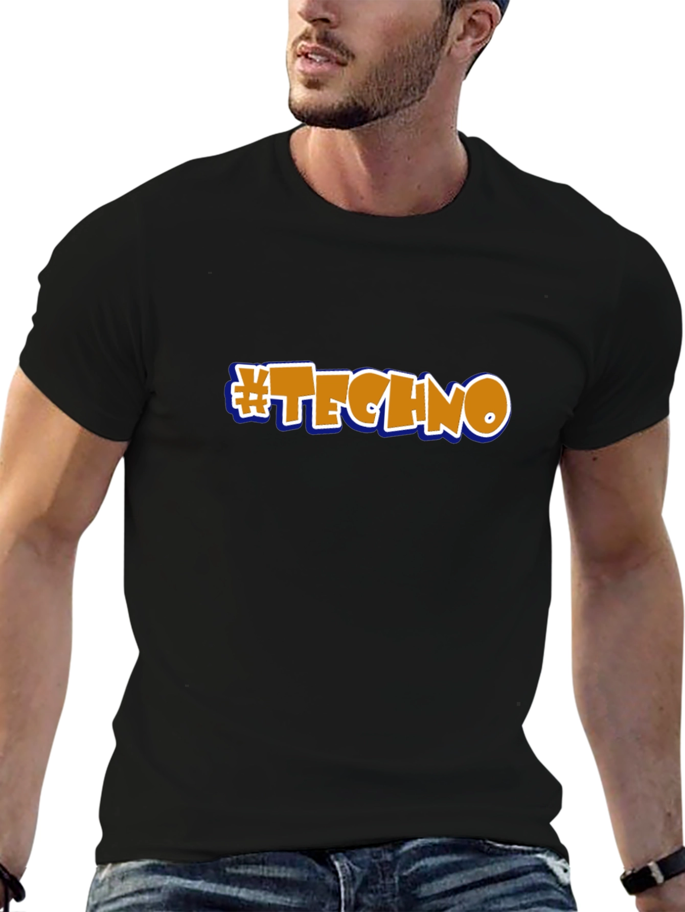 Black Techno Graphic T-Shirt - Black Crew Neck Tee view 6