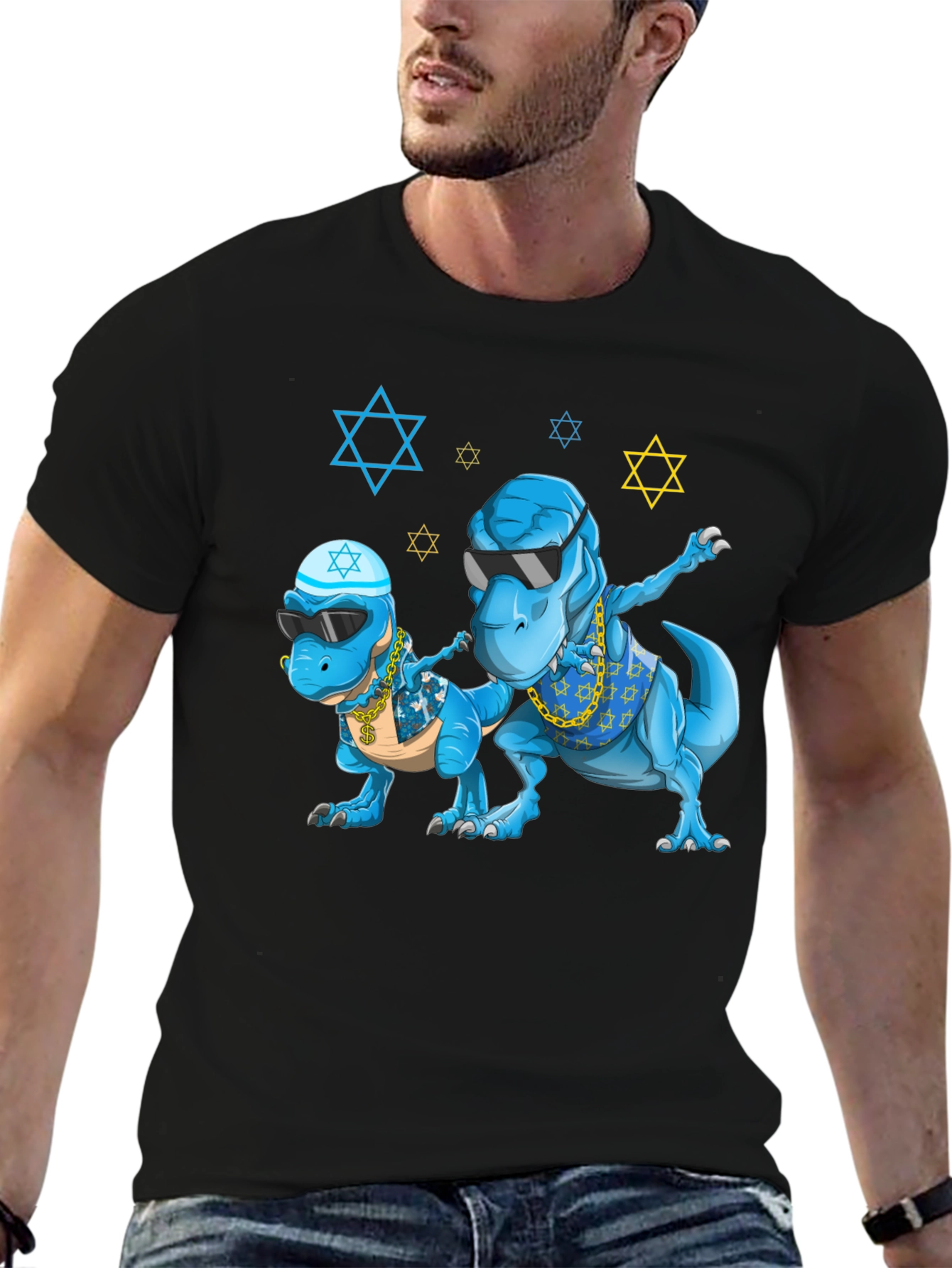 Black Dinosaur Graphic Tee - Fun Jewish T-Rex Design view 6