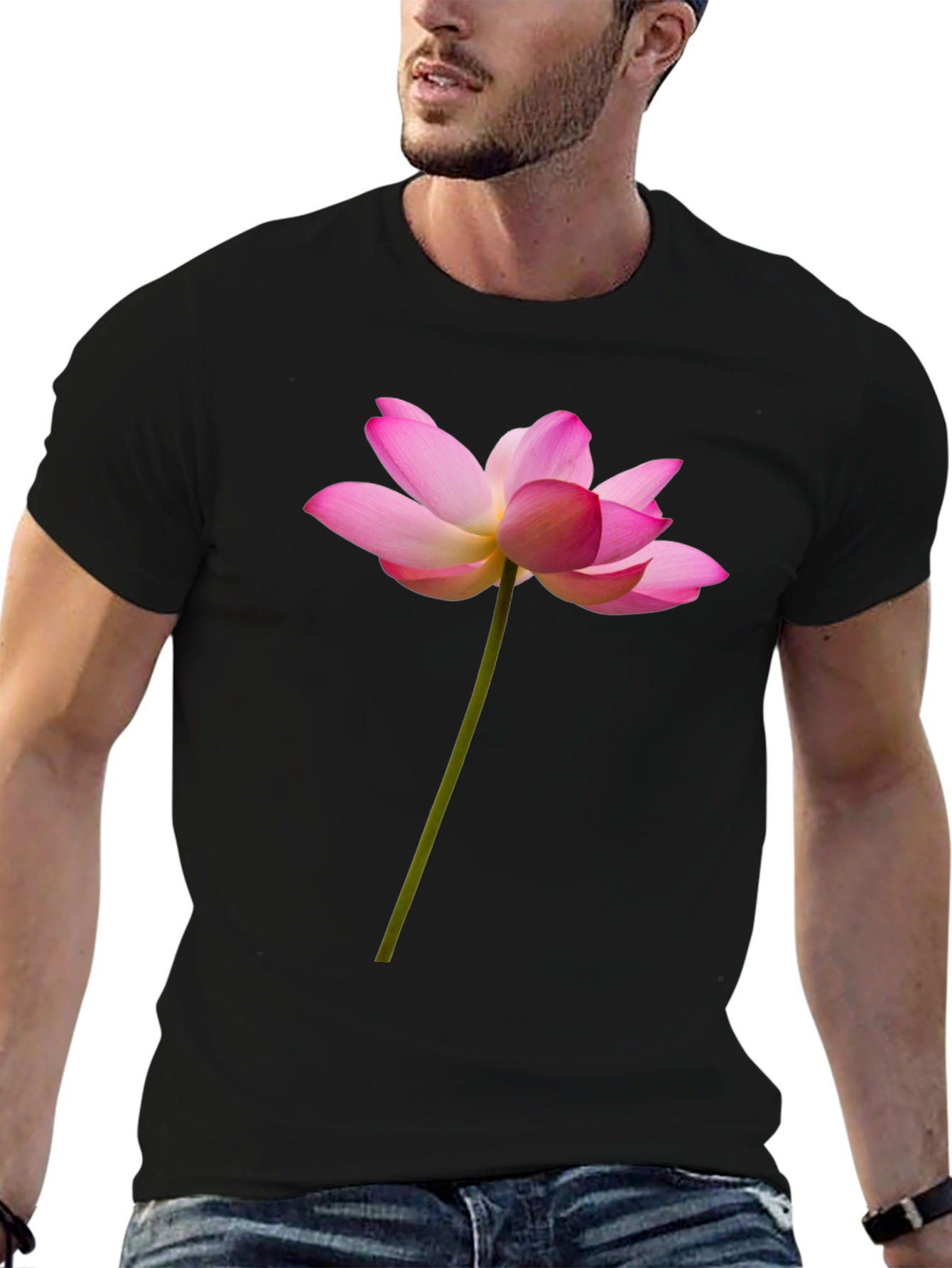 Black Lotus Flower Graphic Tee - Black Cotton T-Shirt view 6