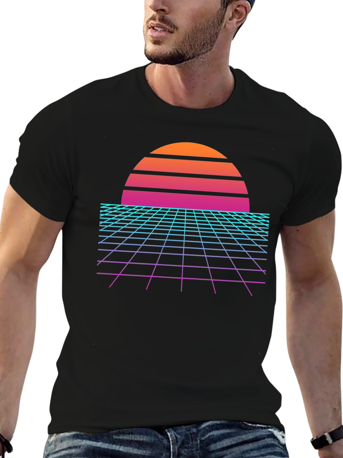Black Retro Wave Sunset Graphic Tee - Black view 6