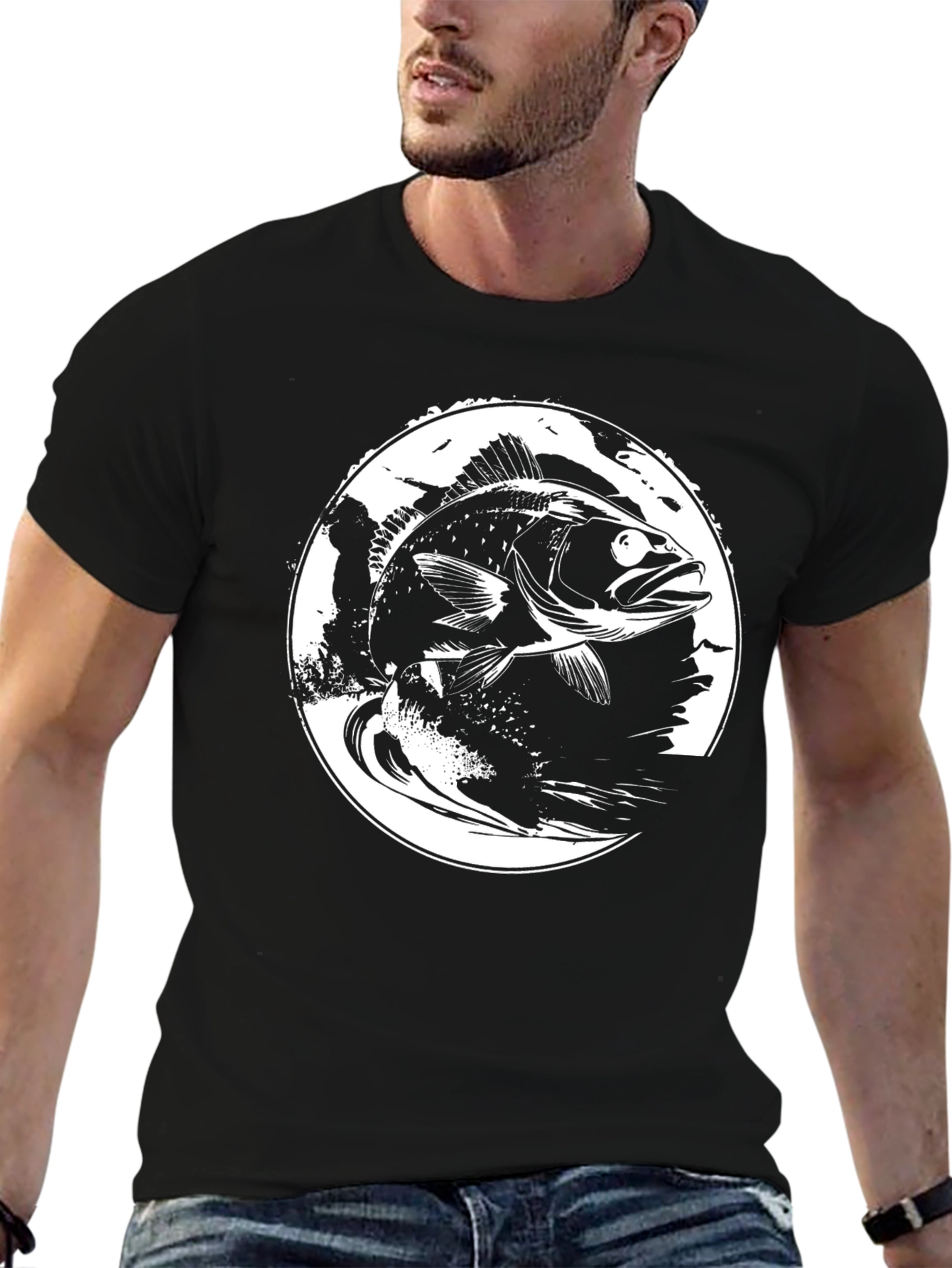 Black Bass Fish Graphic Tee - Black view 6