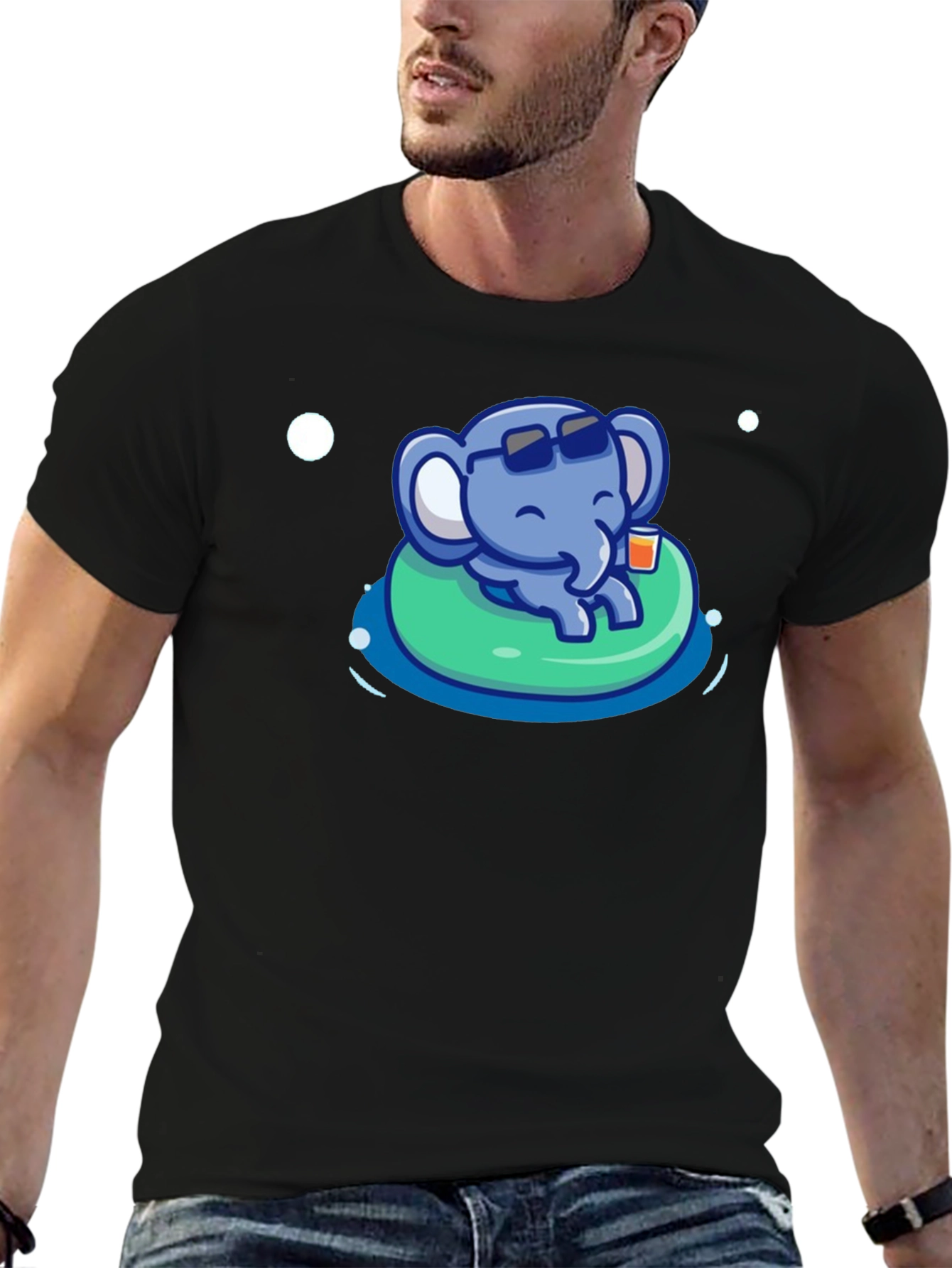 Black Cute Elephant Pool Party T-Shirt - Summer Vibes view 6