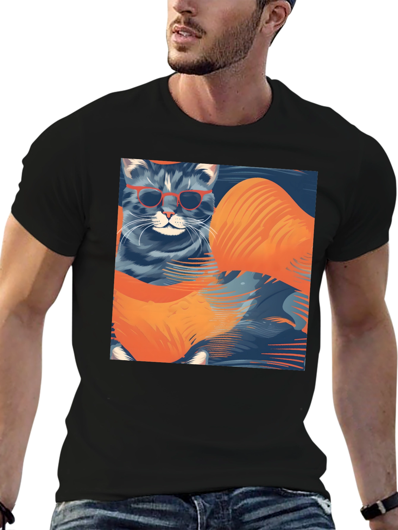 Black Cool Cat Graphic T-Shirt view 6