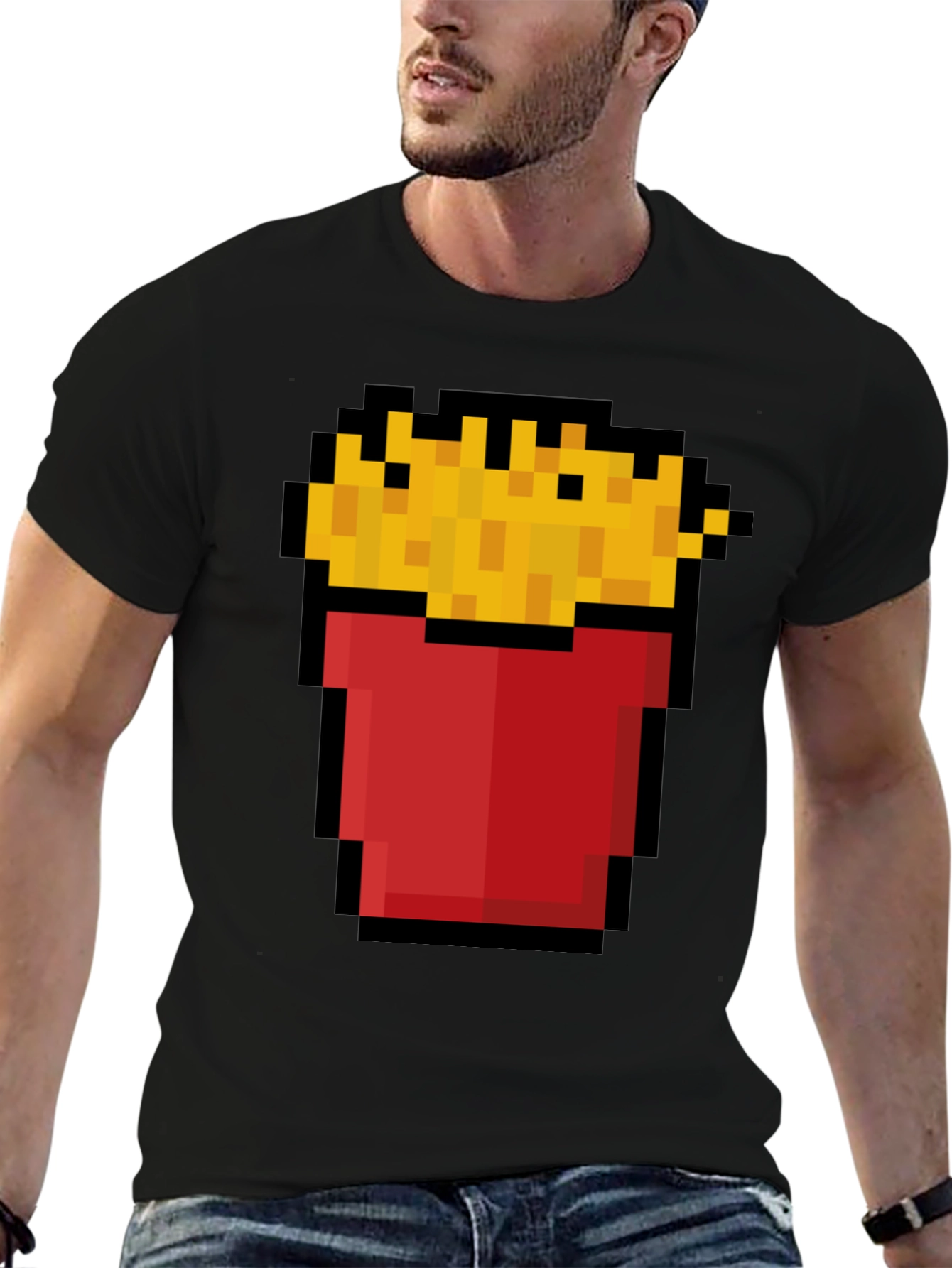 Black Pixel Fries Graphic Tee - Retro Gaming Style view 6