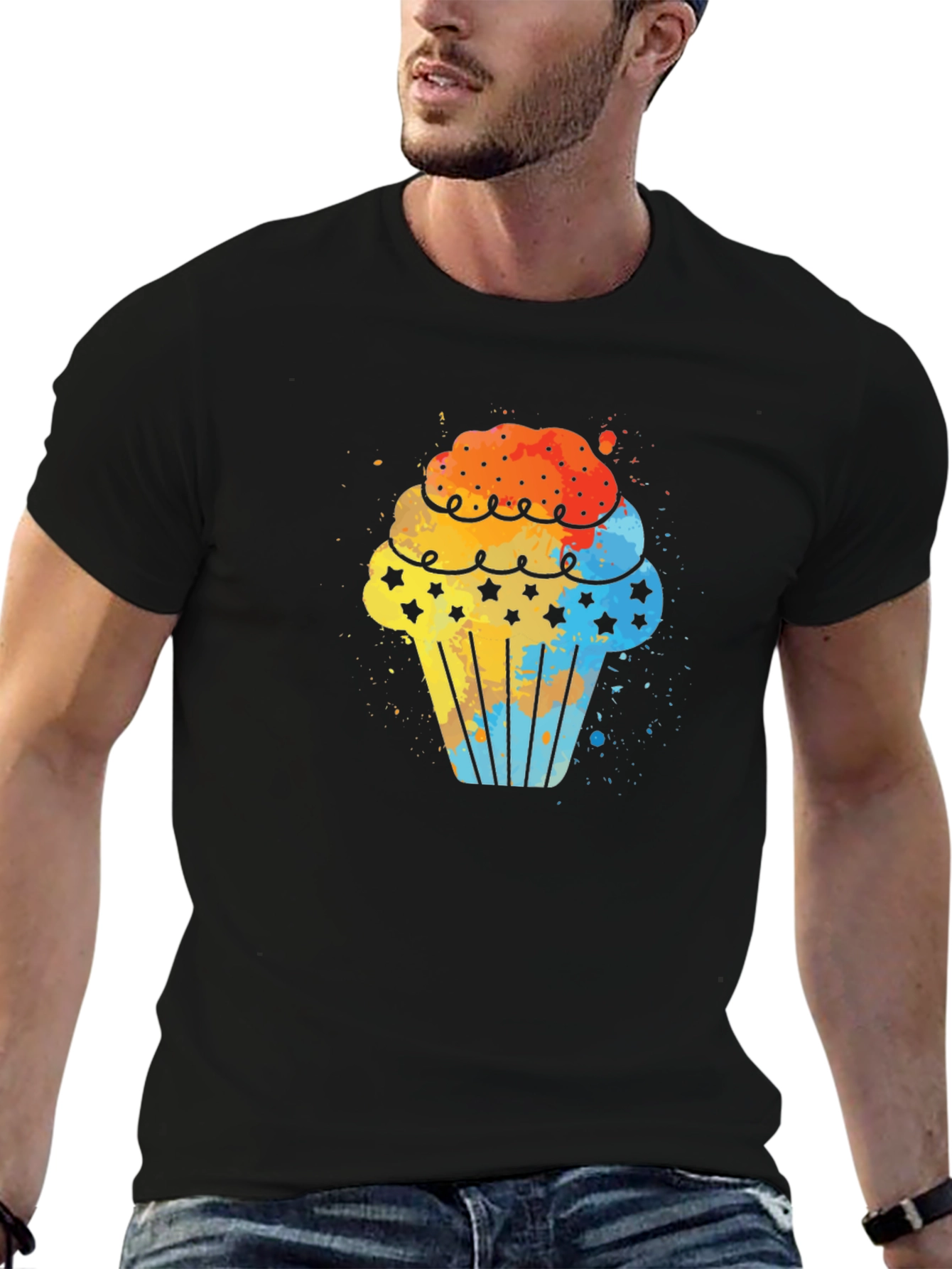 Black Watercolor Cupcake Graphic Tee - Black view 6