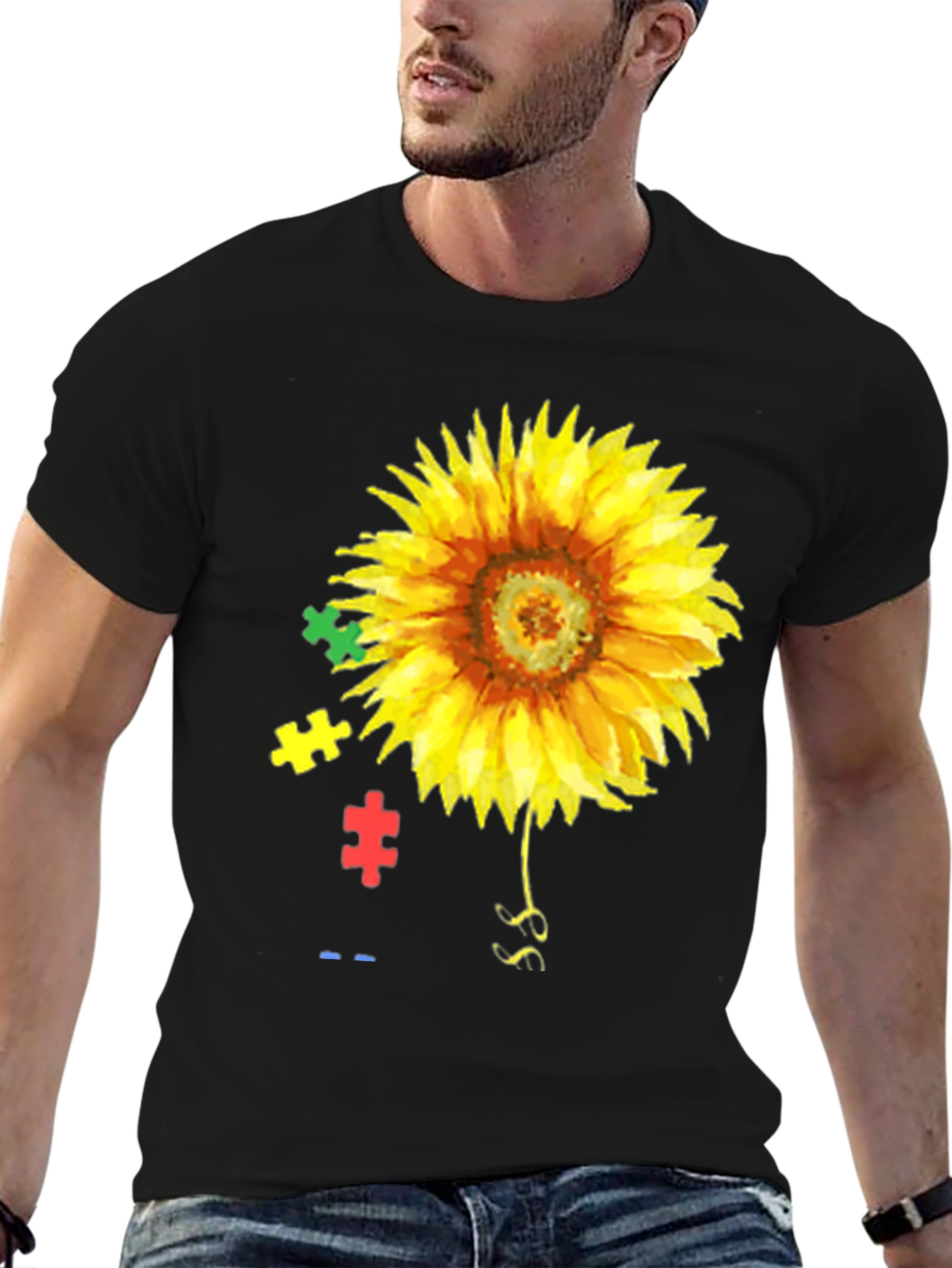 Black Sunflower Autism Awareness T-Shirt view 6