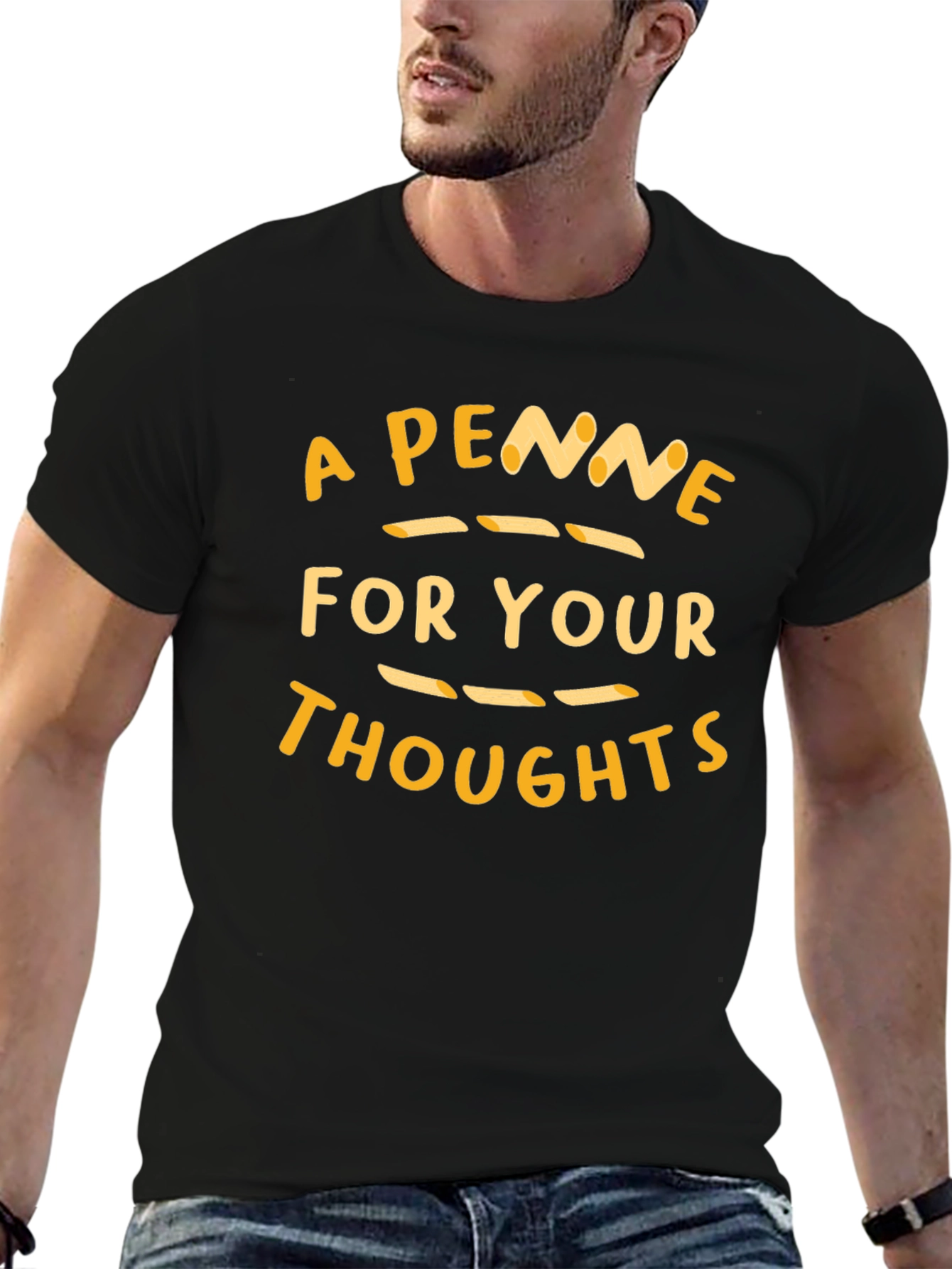 Black A Penne for Your Thoughts T-Shirt - Funny Pasta Pun view 6