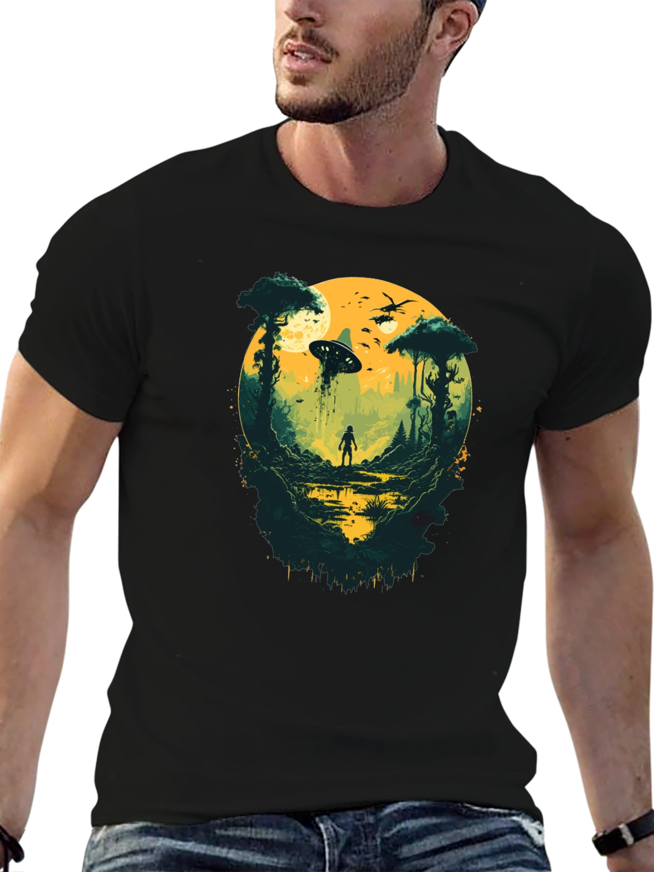 Black Sci-Fi Encounter Graphic Tee - Black Cotton Blend view 6