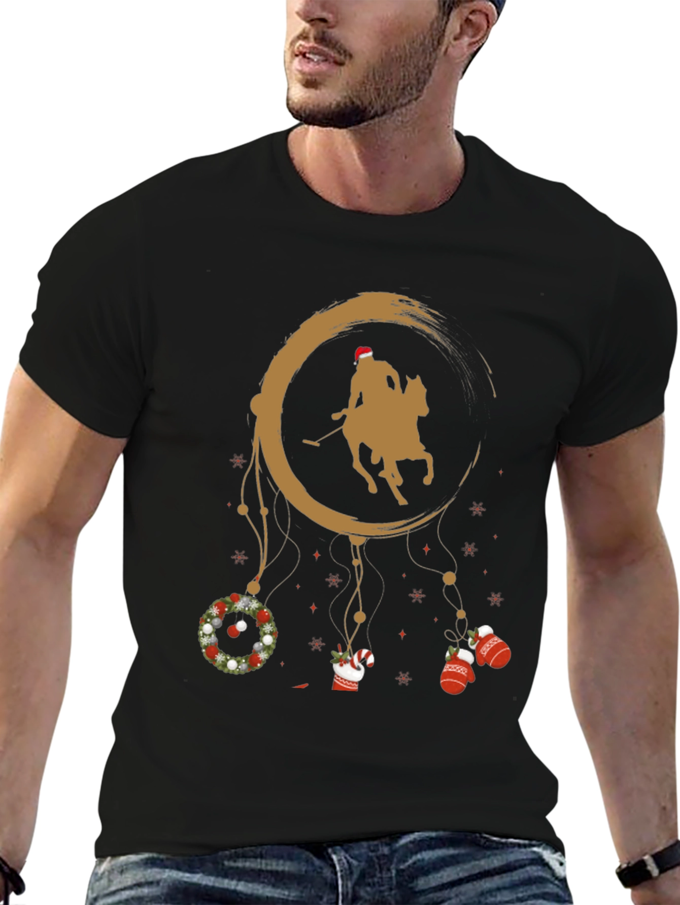 Black Christmas Polo Player T-Shirt view 6
