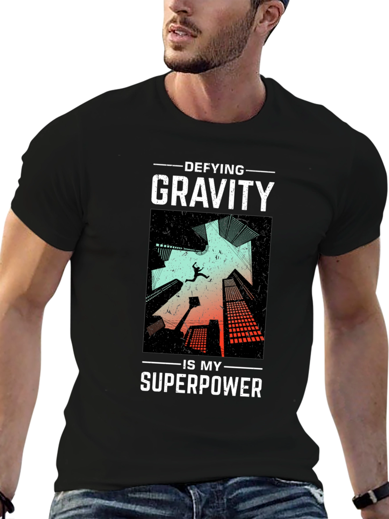 Black Defying Gravity Superpower Graphic Tee view 6