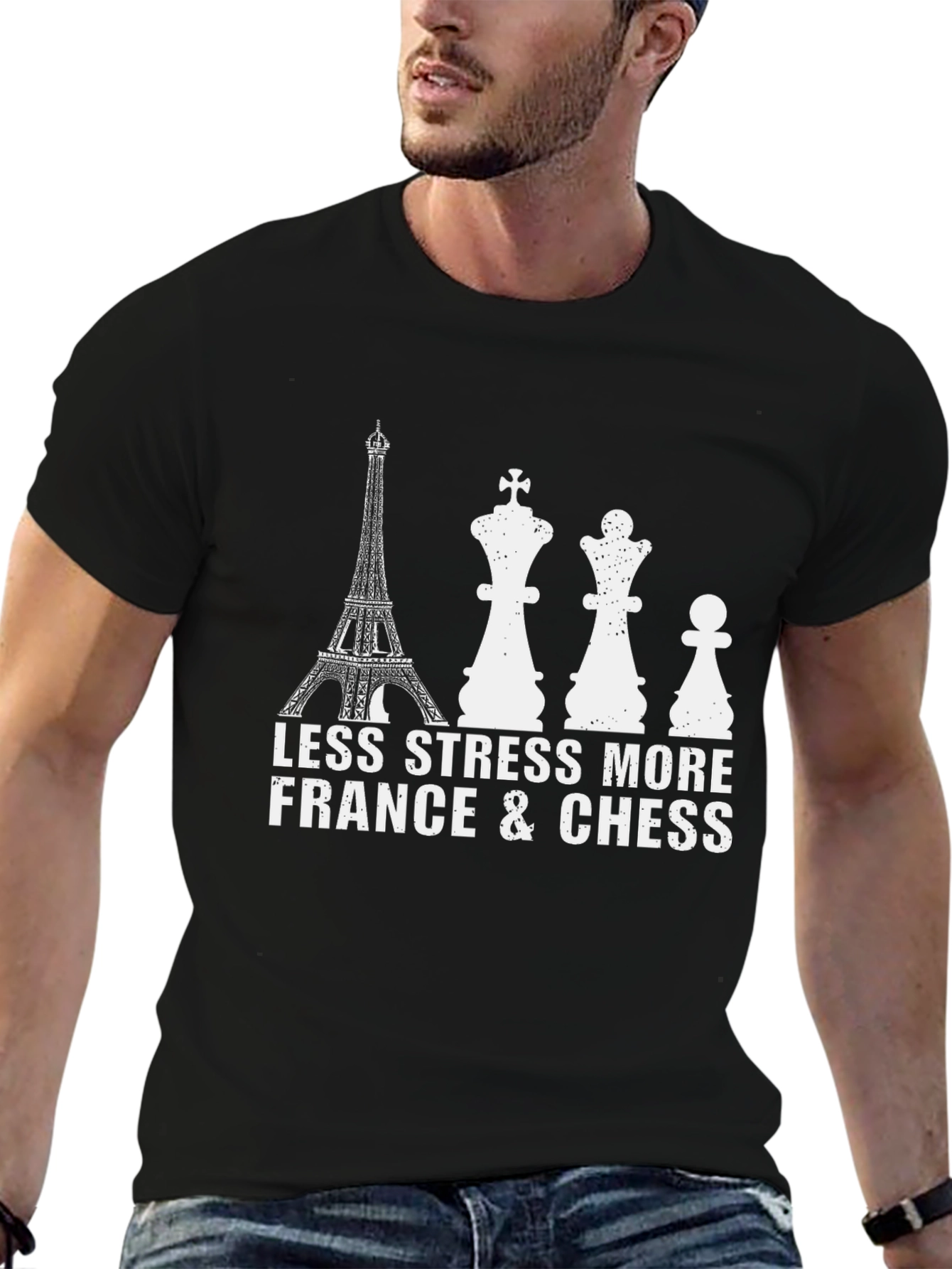 Black France & Chess Graphic T-Shirt - Less Stress More Life view 6