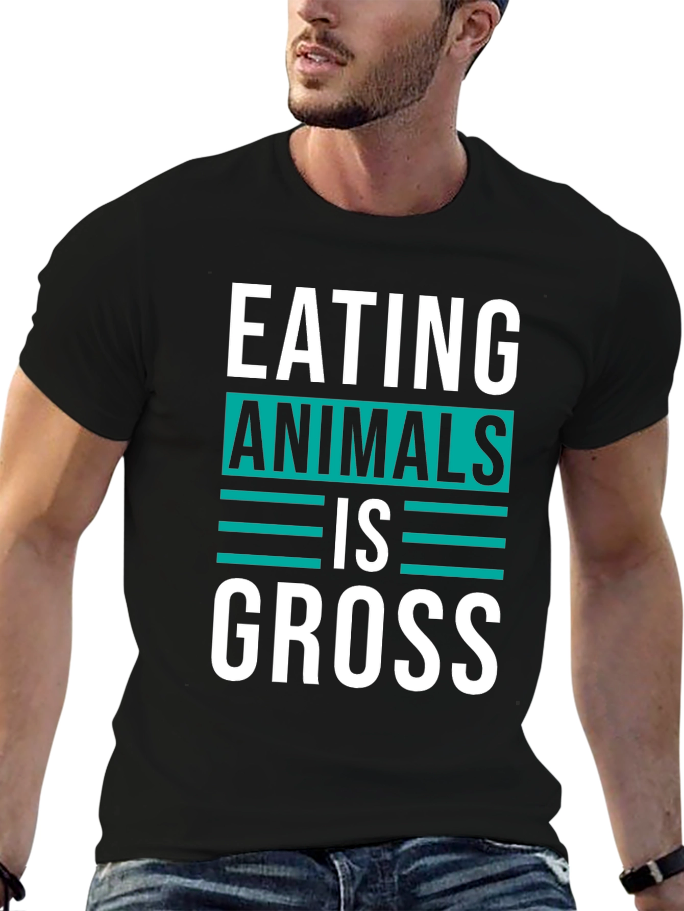 Black Eating Animals is Gross Graphic Tee view 6