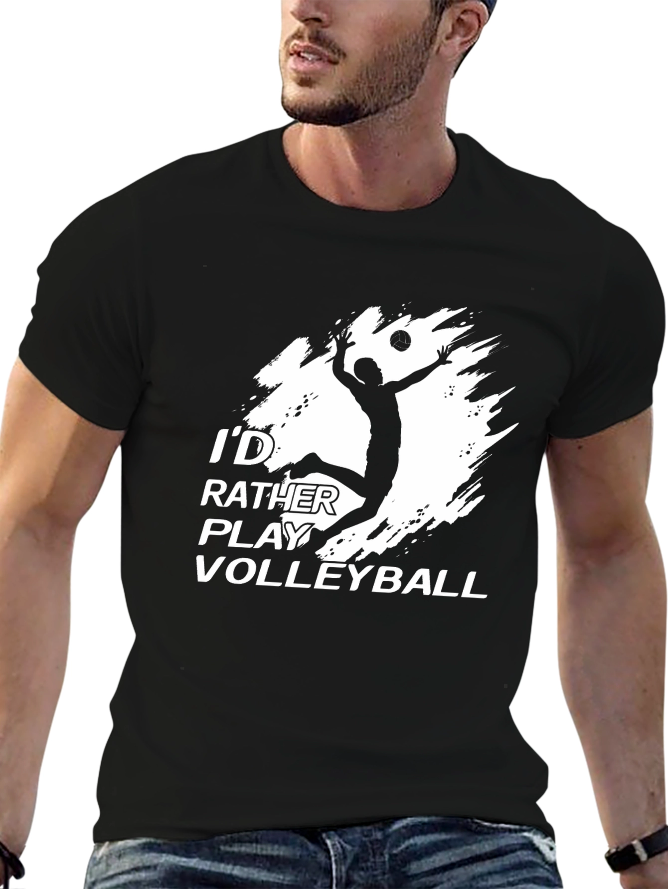Black Volleyball Graphic Tee - I'd Rather Play Volleyball T-Shirt view 6
