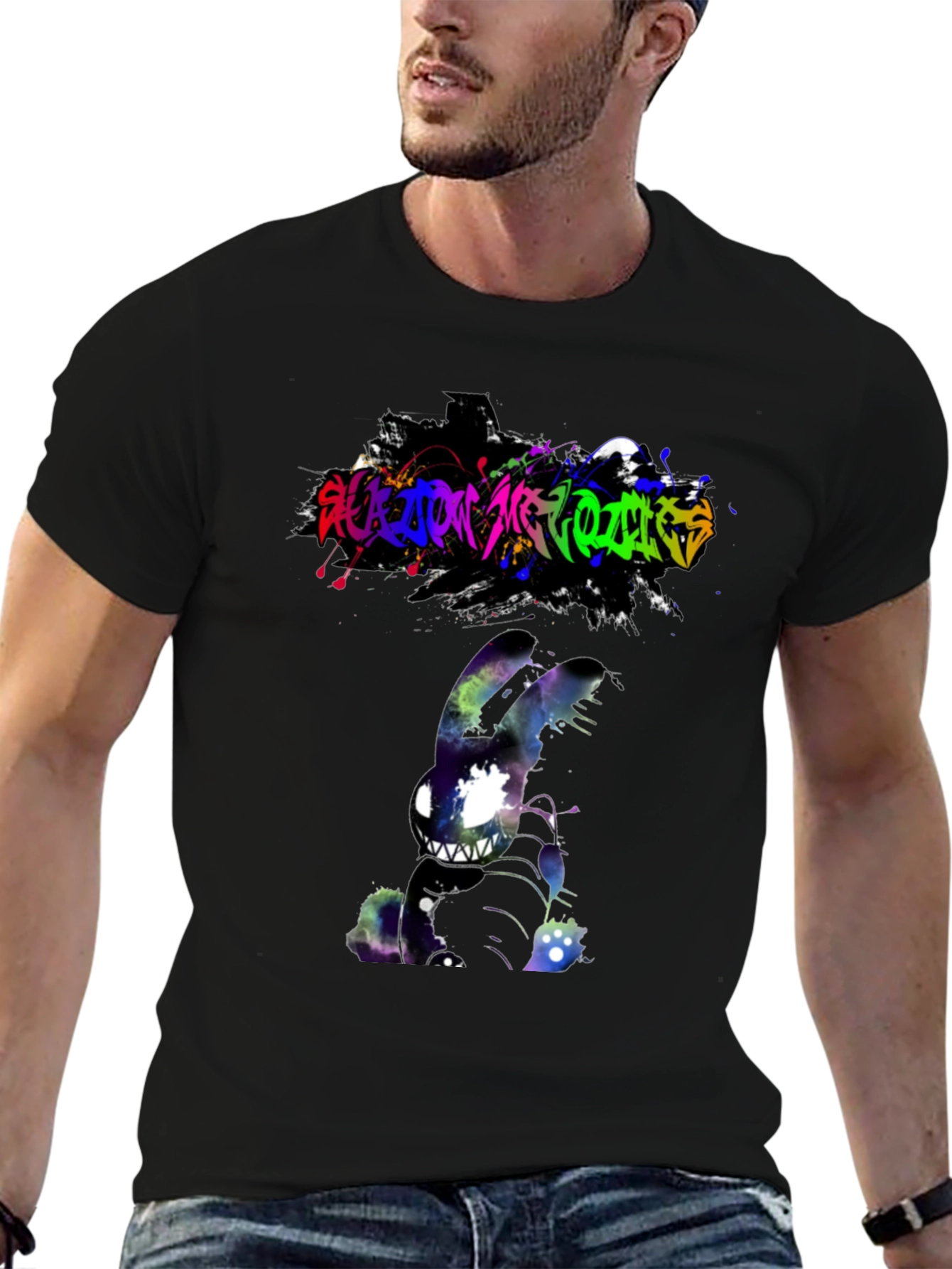 Black Cosmic Nightmare Bunny Graphic Tee - Unique Design view 6