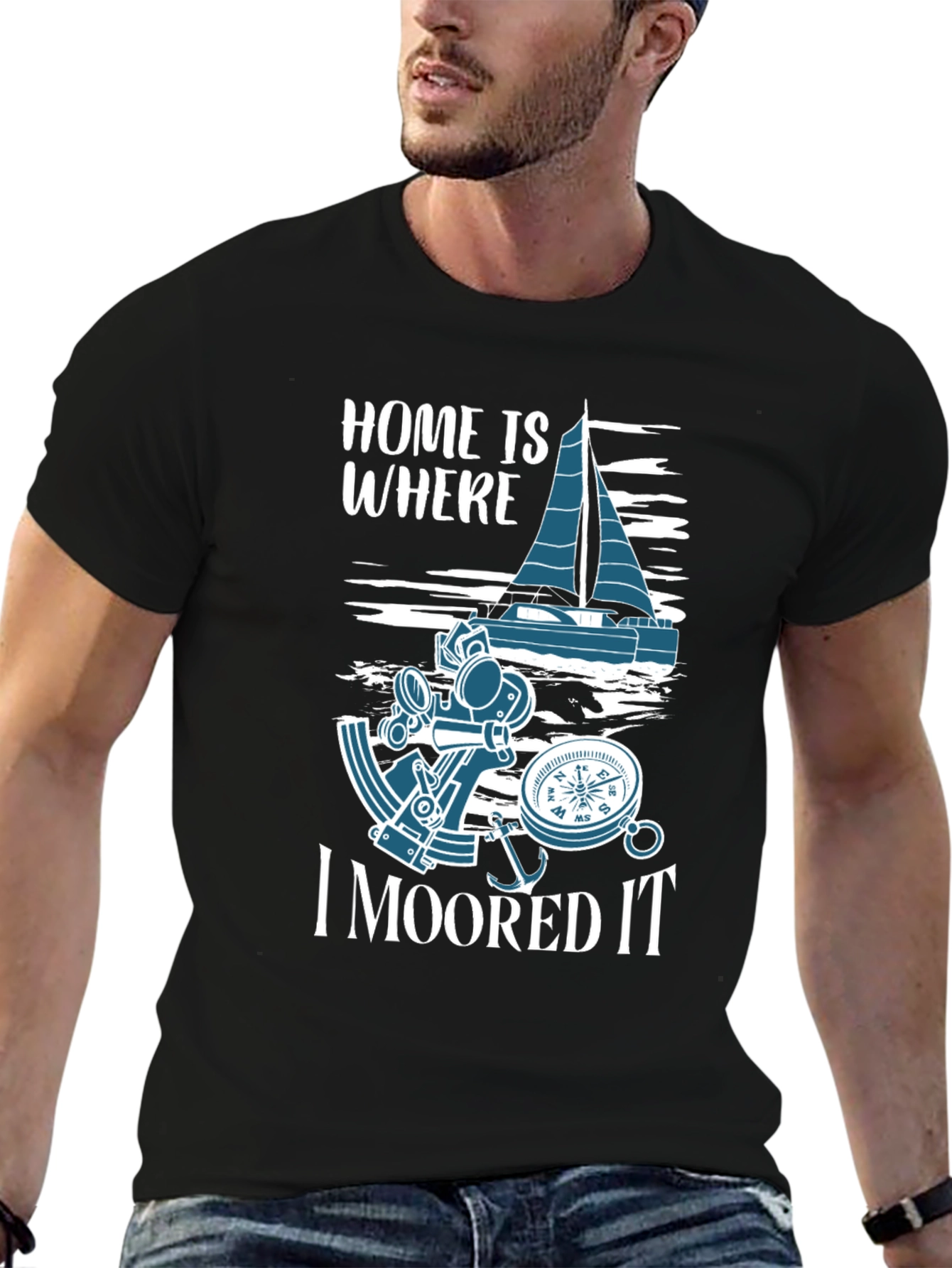 Black Home is Where I Moored It - Nautical T-Shirt view 6
