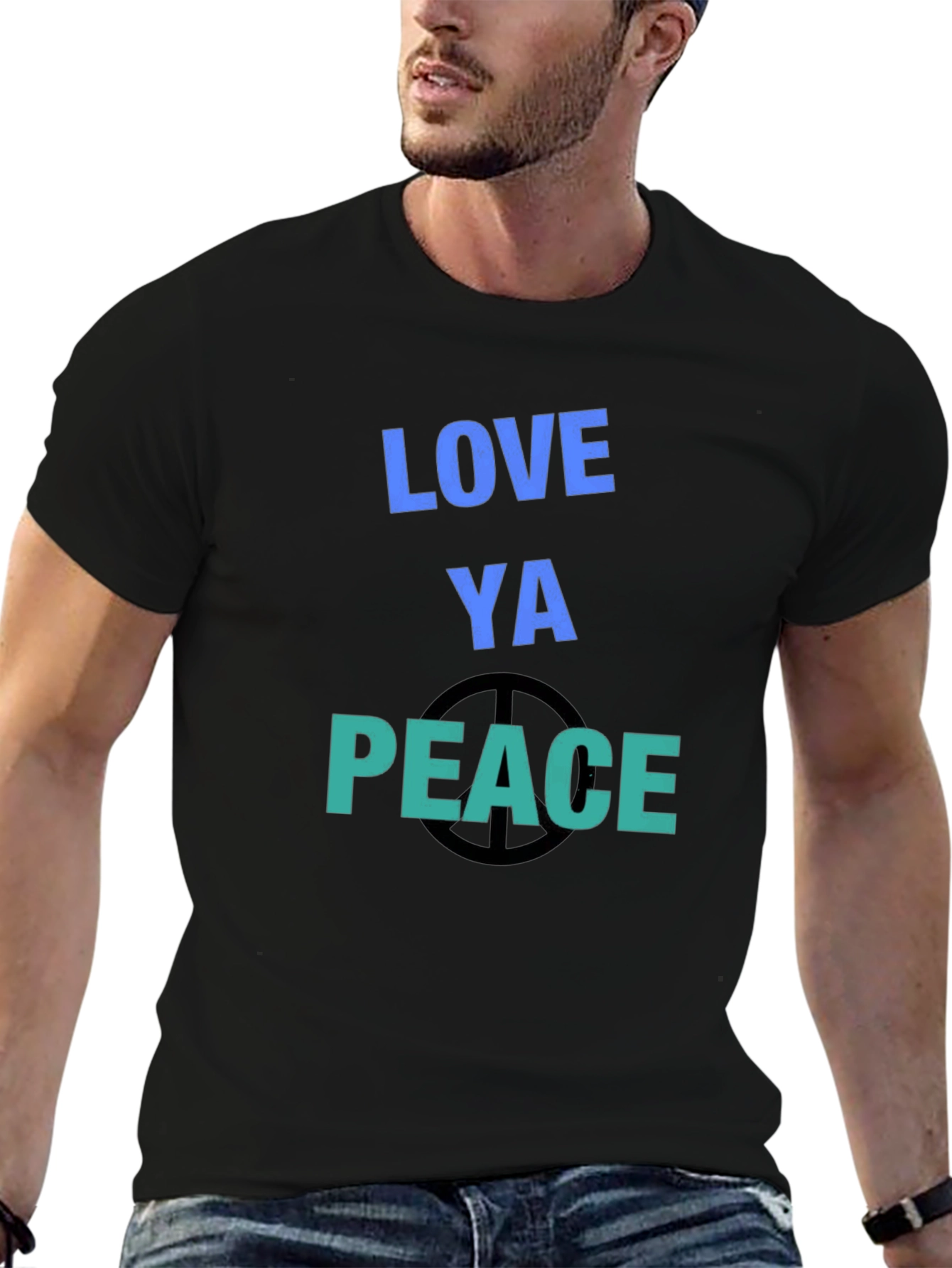 Black Love Ya Peace T-Shirt - Casual Graphic Tee view 6