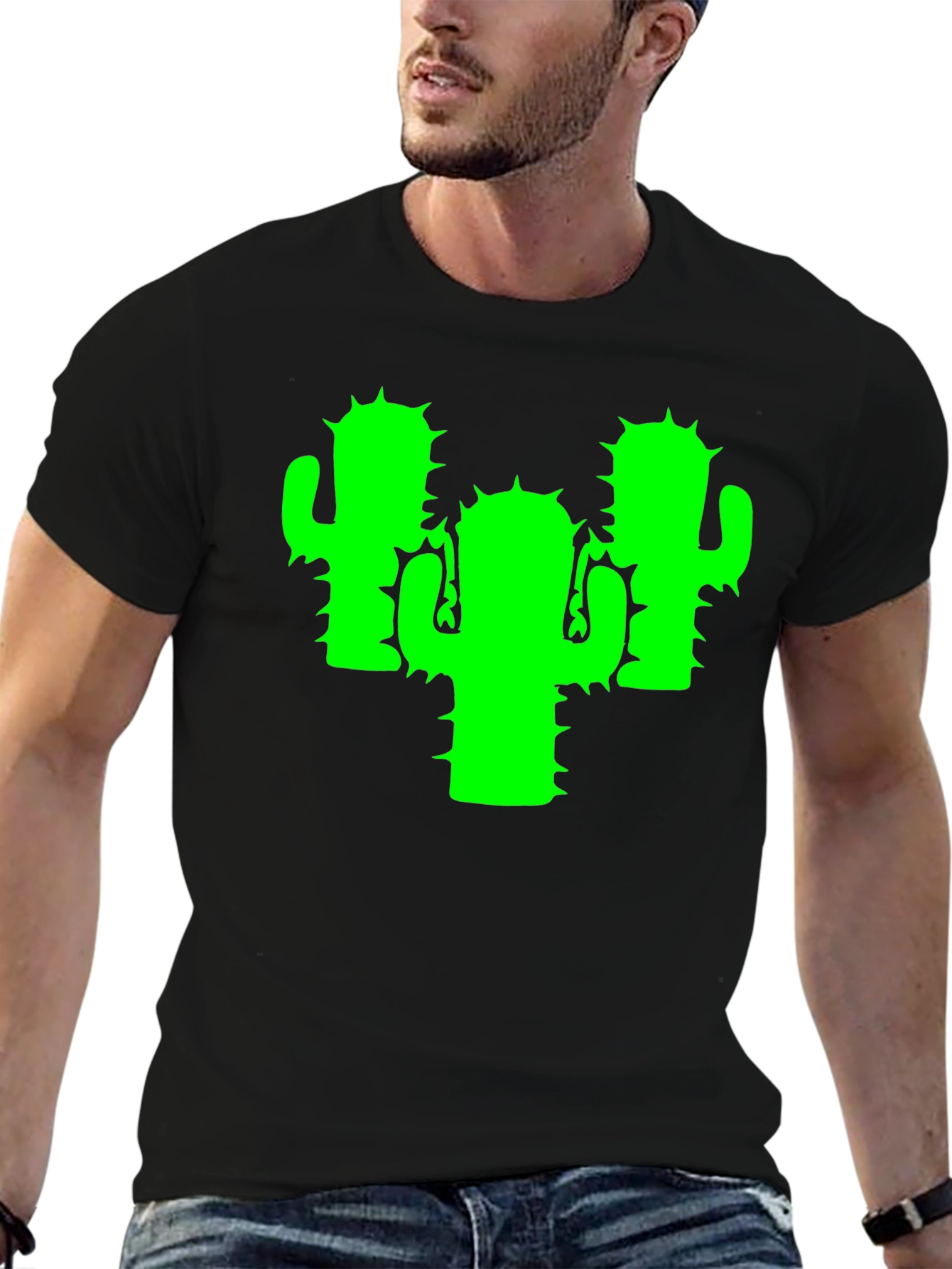 Black Cactus Graphic Tee - Black Cotton T-Shirt view 6