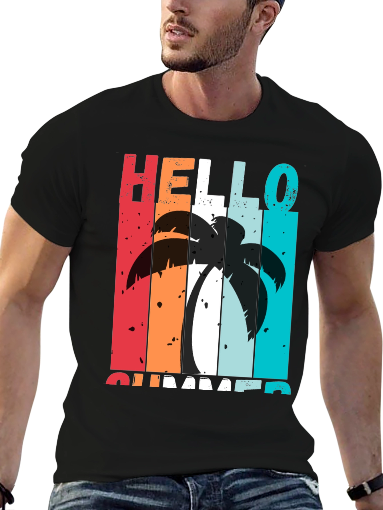 Black Hello Summer Palm Tree Graphic Tee view 6