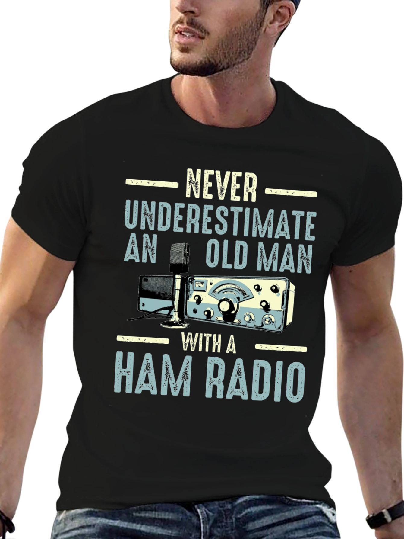 Black Ham Radio Old Man T-Shirt view 6