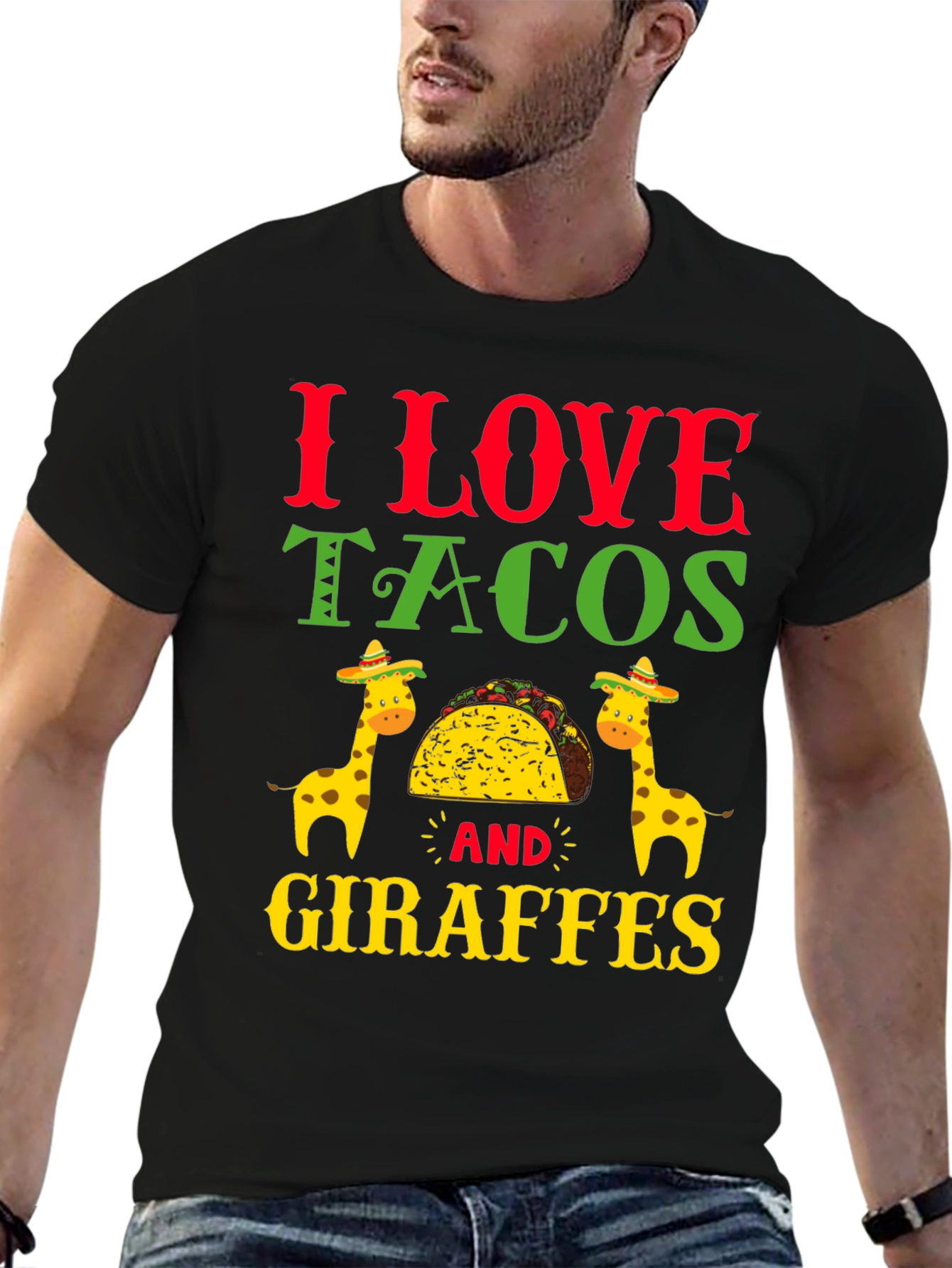 Black I Love Tacos and Giraffes T-Shirt view 6