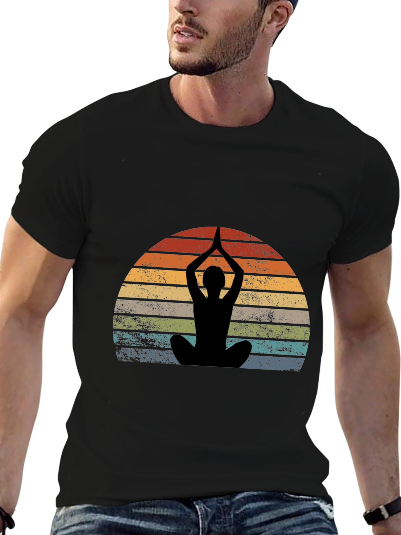 Black Yoga Silhouette Sunset Graphic Tee view 6