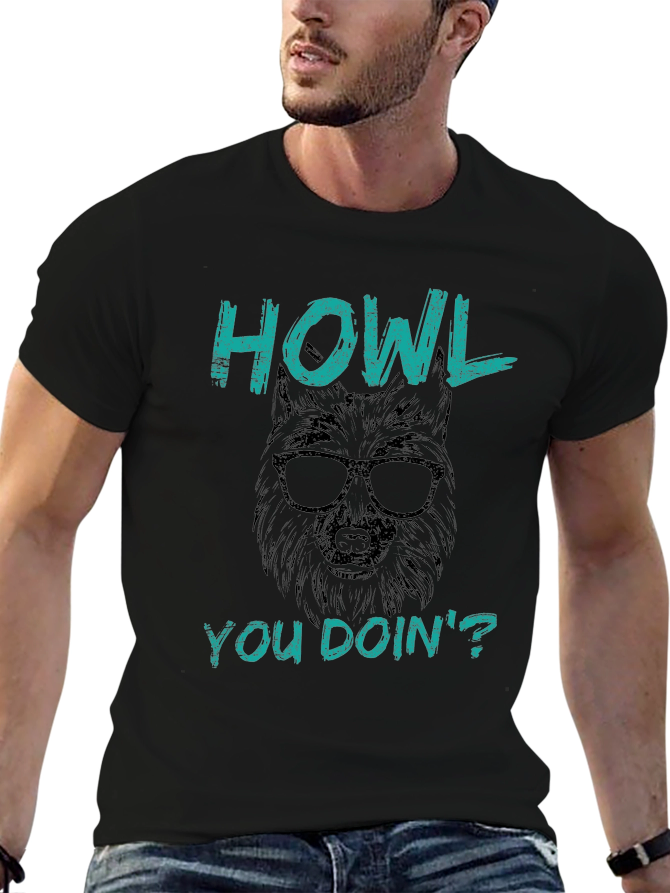 Black Howl You Doin' Wolf Graphic T-Shirt - Soft Black Cotton Tee view 6