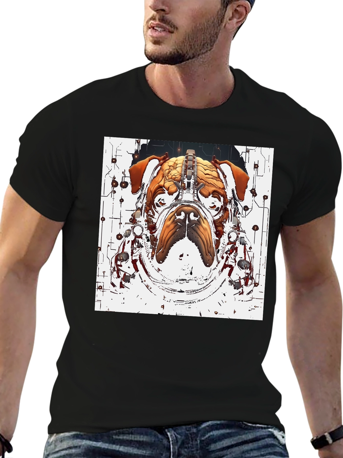 Black Cyber Bulldog T-Shirt - Unique Graphic Tee view 6