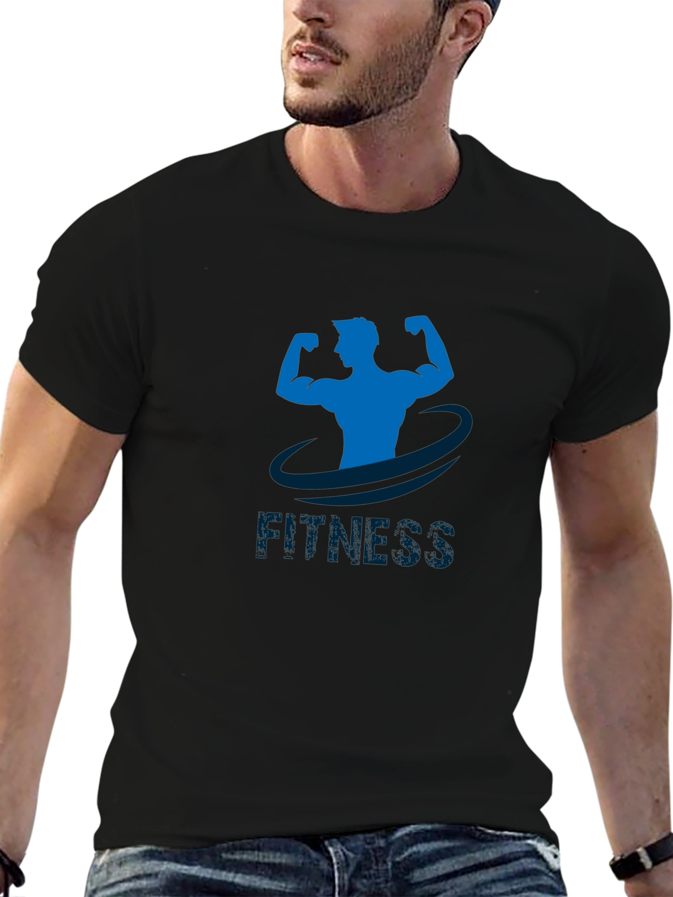 Black Fitness Graphic Tee - Black Cotton Gym Shirt view 6