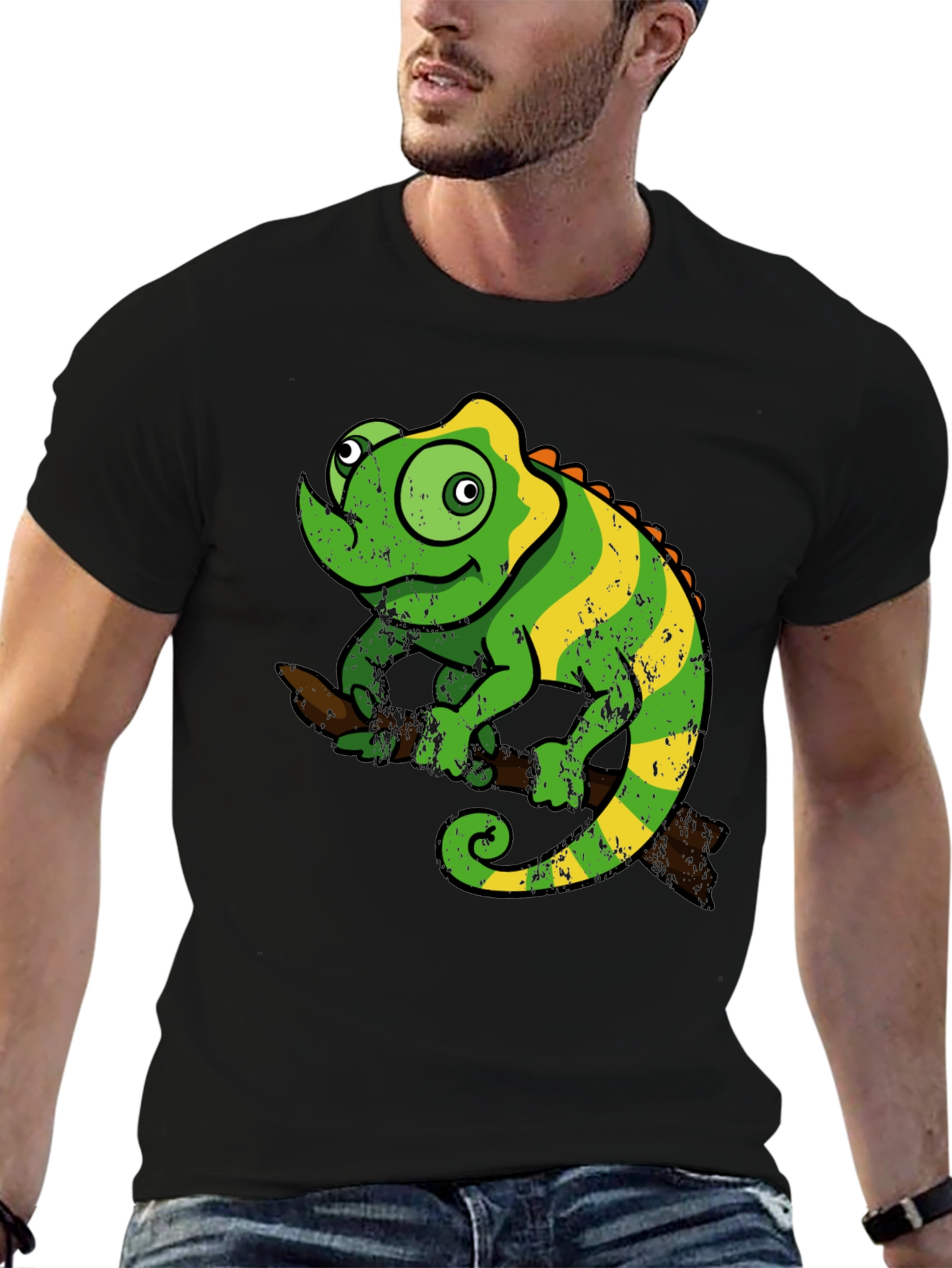 Black Chameleon Graphic Tee - Fun Reptile T-Shirt view 6