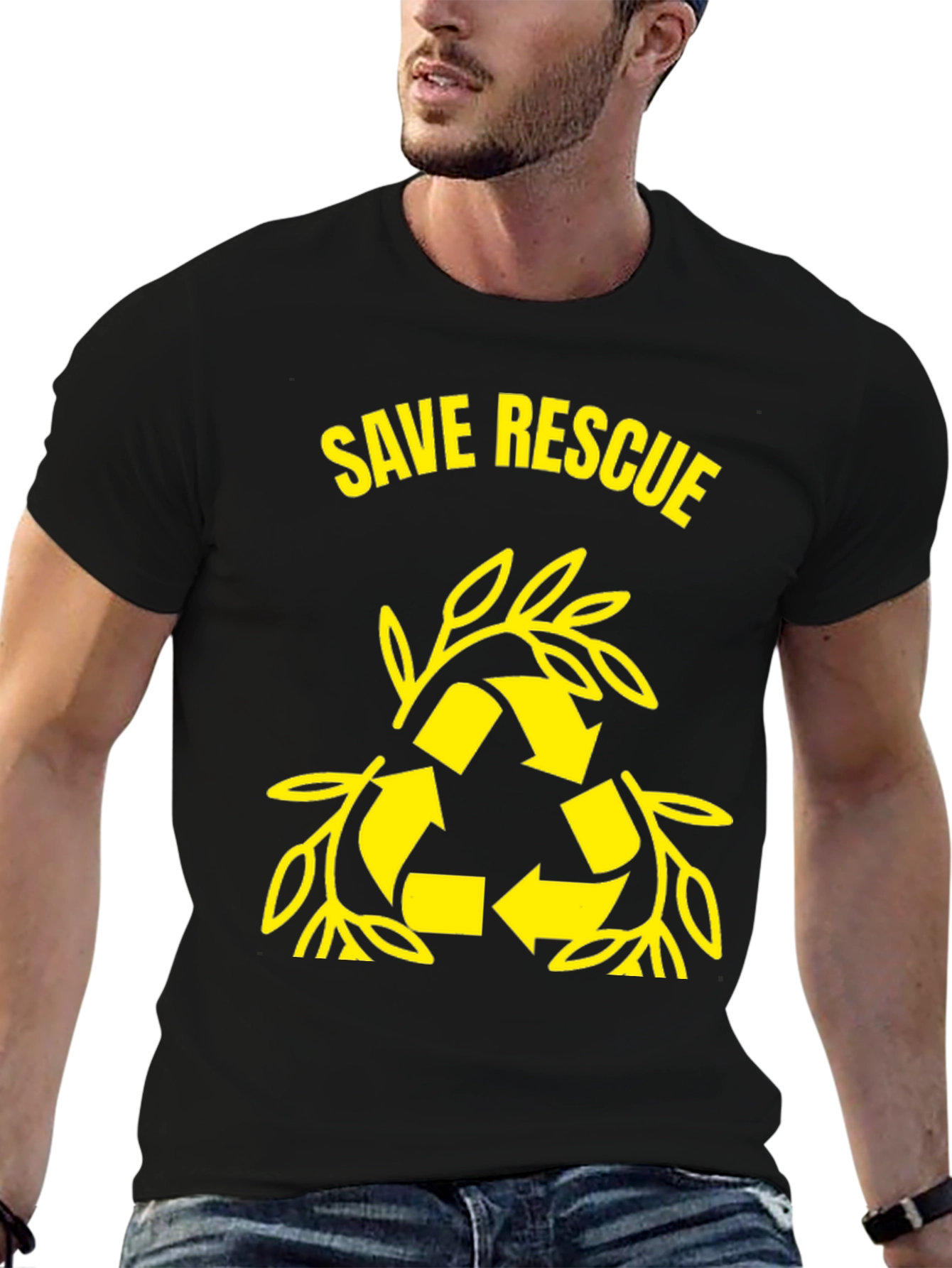 Black Save Rescue Graphic Tee - Eco Friendly T-Shirt view 6