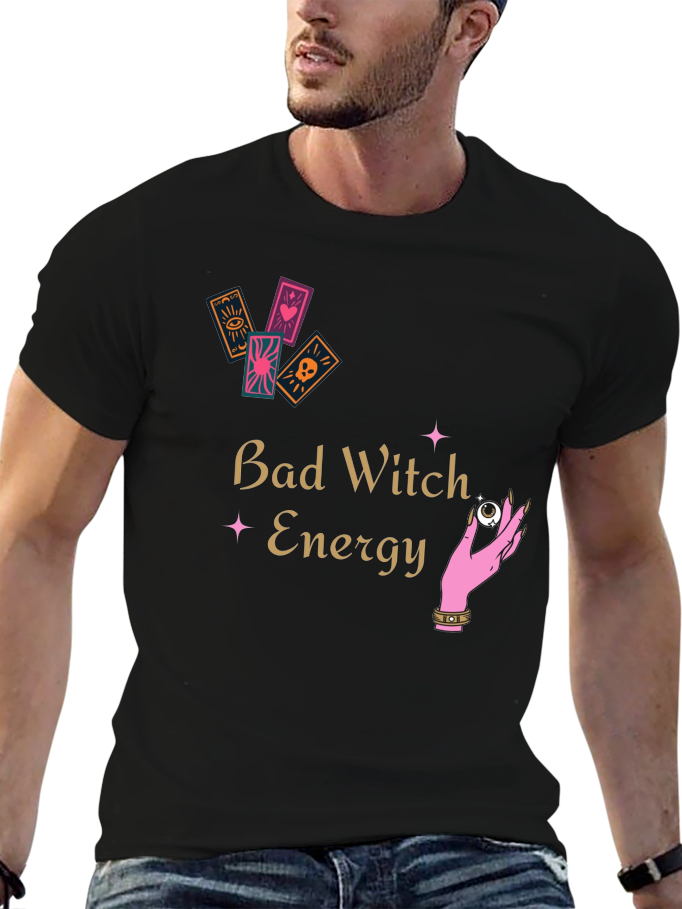 Black Bad Witch Energy Graphic Tee - Unisex Black T-Shirt view 6