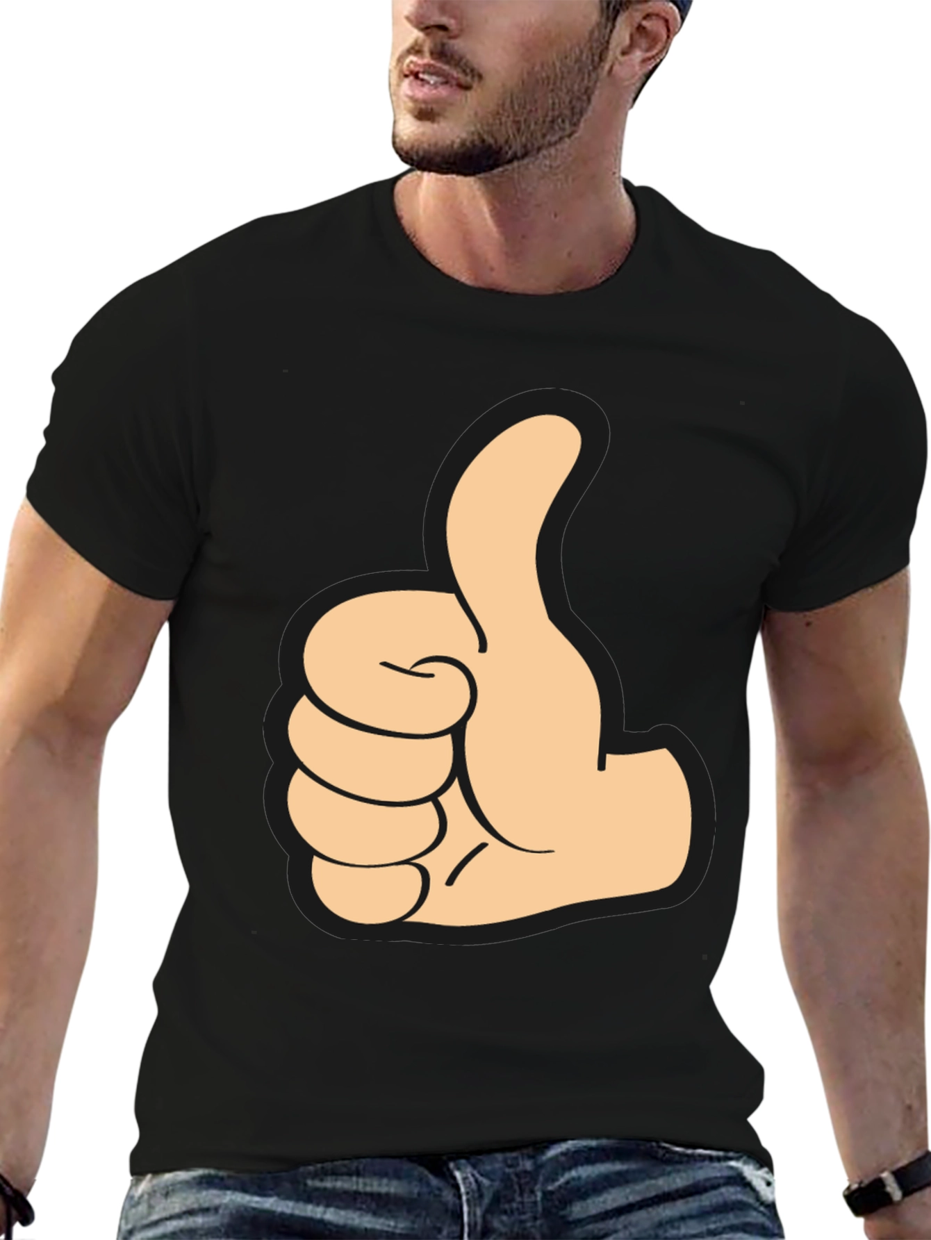 Black Thumbs Up Graphic Tee - Black Cotton T-Shirt view 6