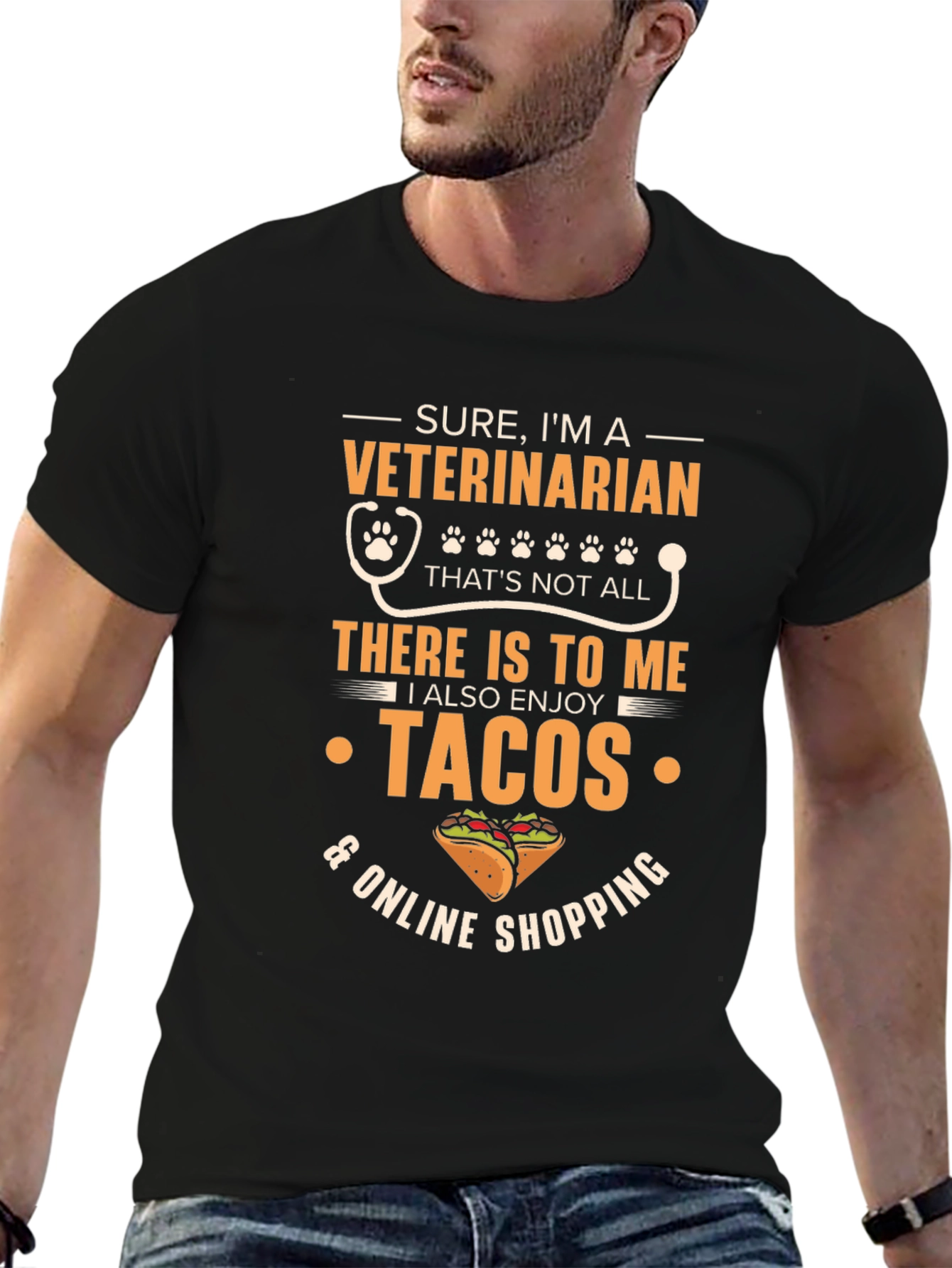 Black Veterinarian Tacos & Online Shopping T-Shirt view 6
