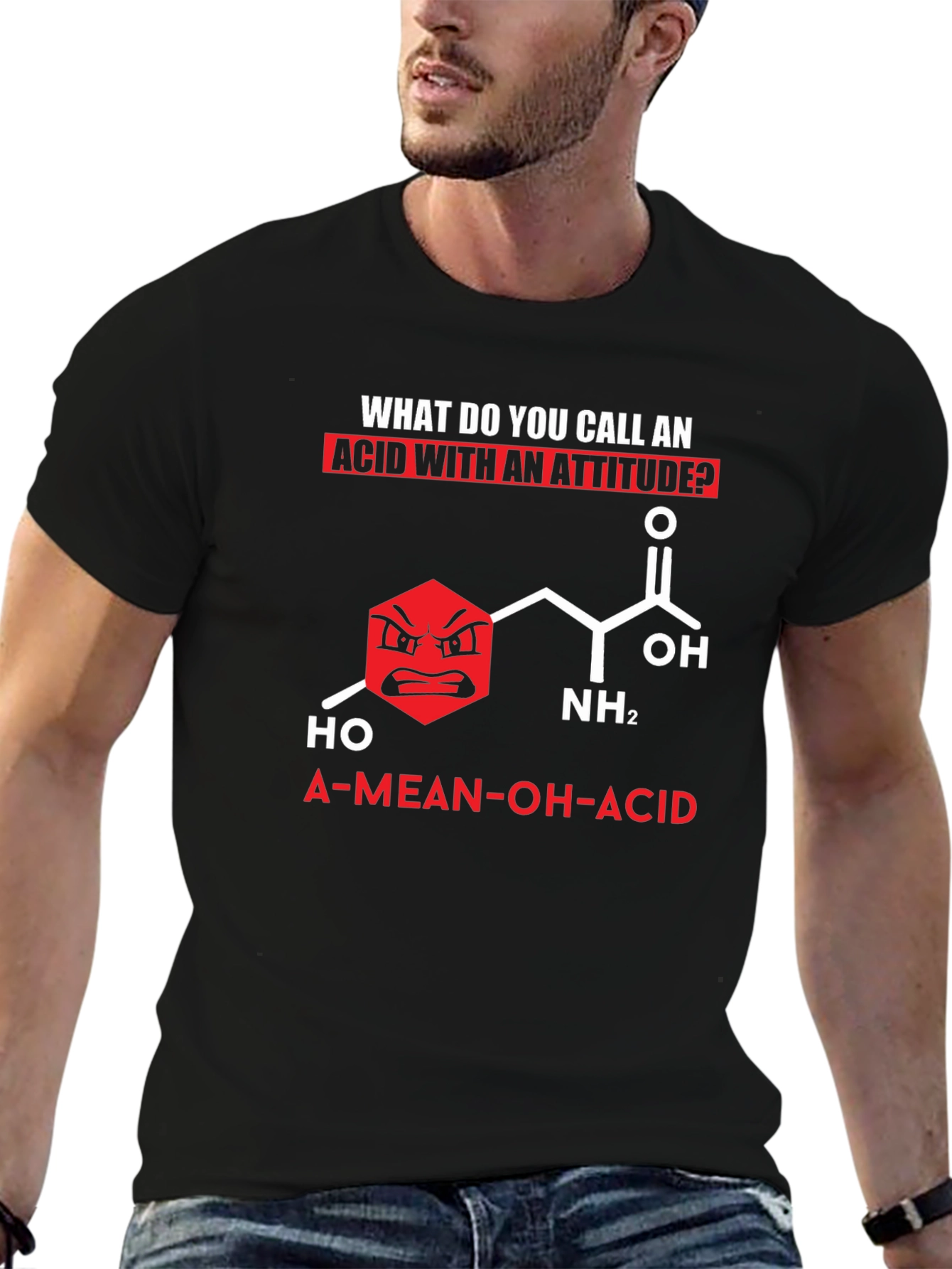 Black Funny Chemistry T-Shirt: A-Mean-OH-Acid view 6