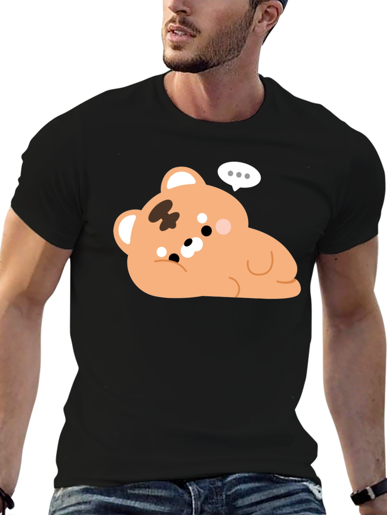 Black Cute Bear Graphic Black T-Shirt view 6